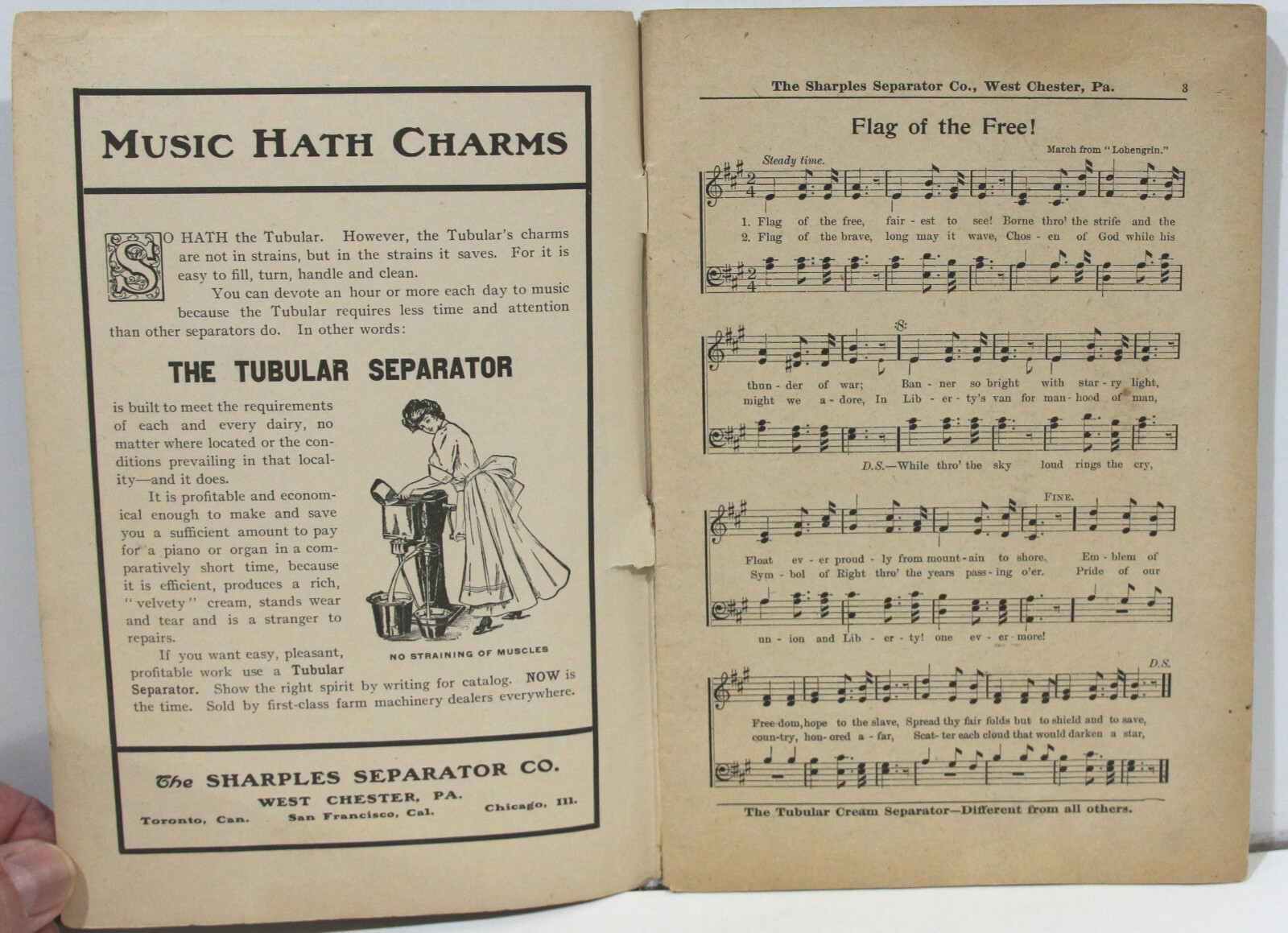 Sharples Cream Separator Choice Selection Old Time Song Book
