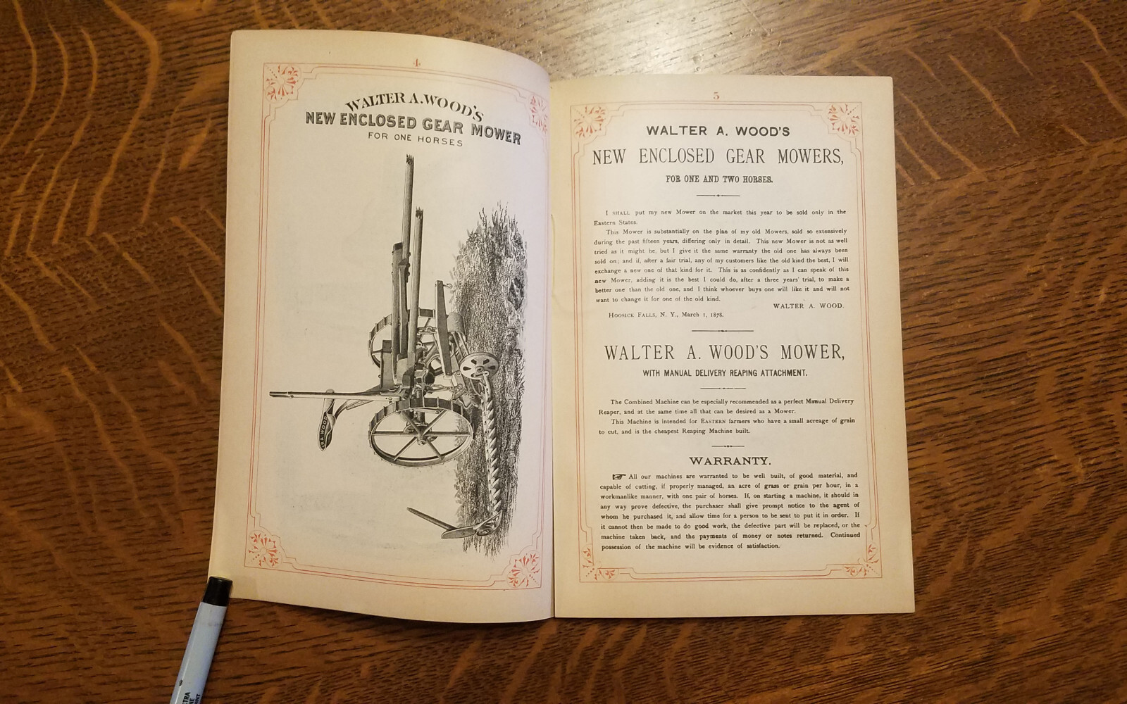 1878 Walter A. Wood Harvesting Machine Mower Reaper Catalog Brochure
