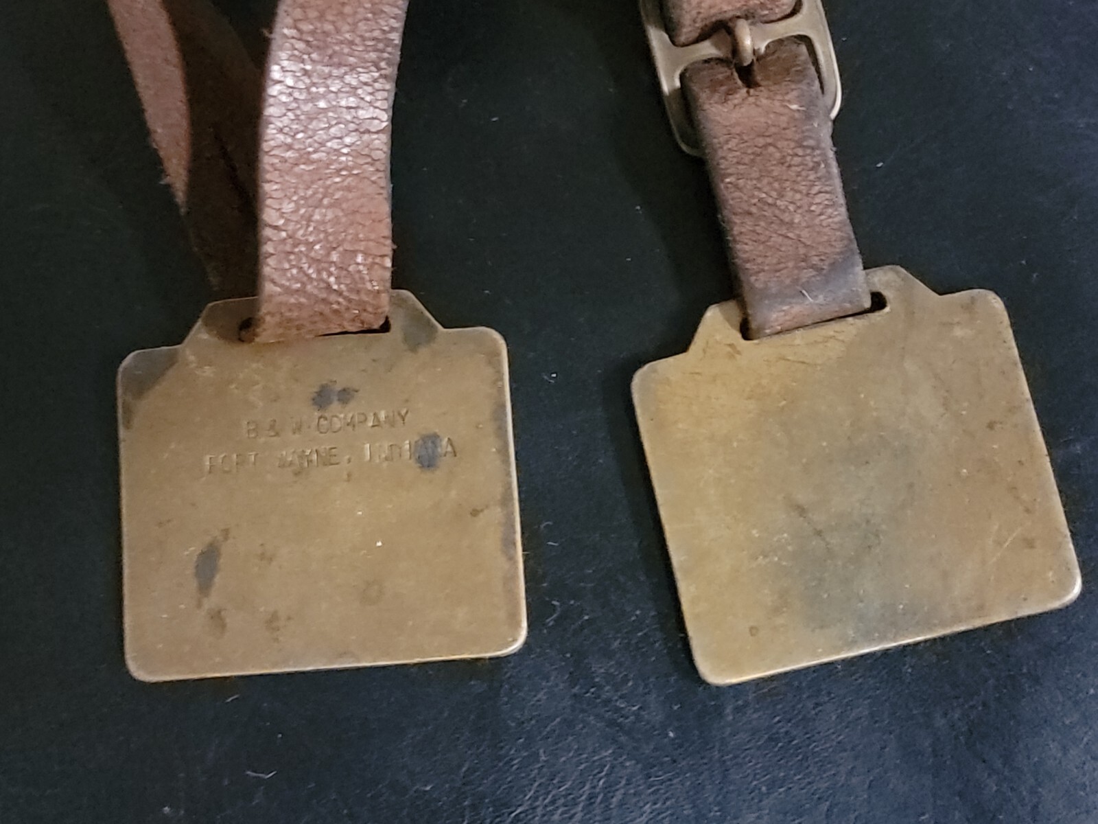 VINTAGE 2 BRASS LINK BELT SPEEDER SHOVEL CRANE WATCH FOB R&W CO.