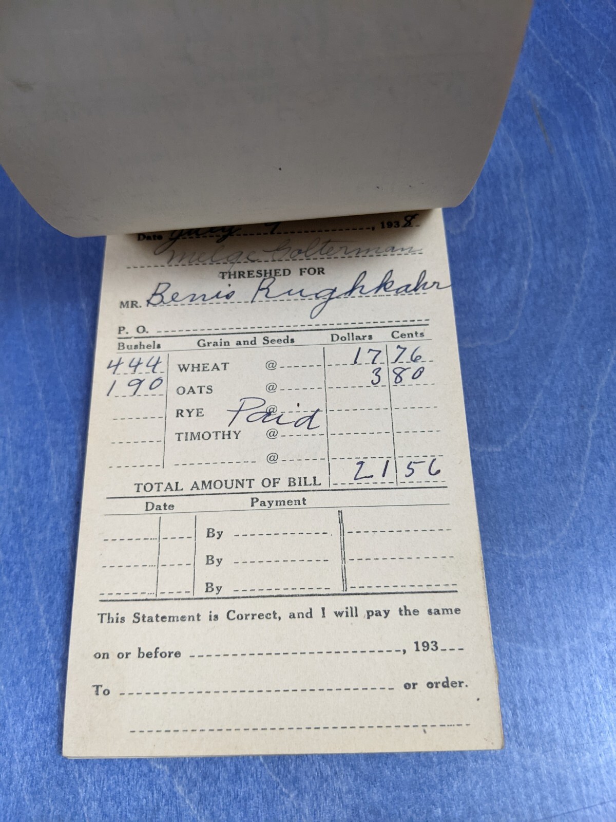 Hudson Hill & Co Black Canvas H-H Belt – Vintage 1938 Thresherman&rsquo;s Account Book