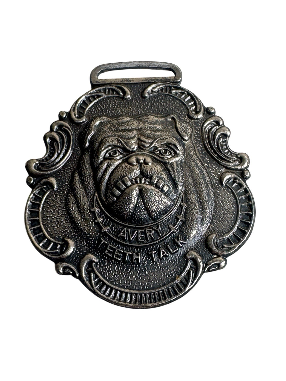 VTG Avery Bull Dog Line Teeth Talk Watch Fob Milwaukee Wisconsin HOOVER’S Show