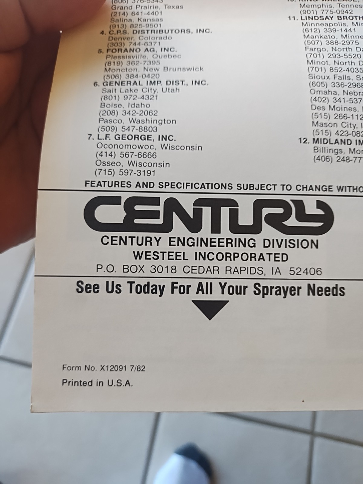 Vtg 1982 Century Sprayers Catalog Dealer Brochure Westeel Inc. Poly Tanks Parts