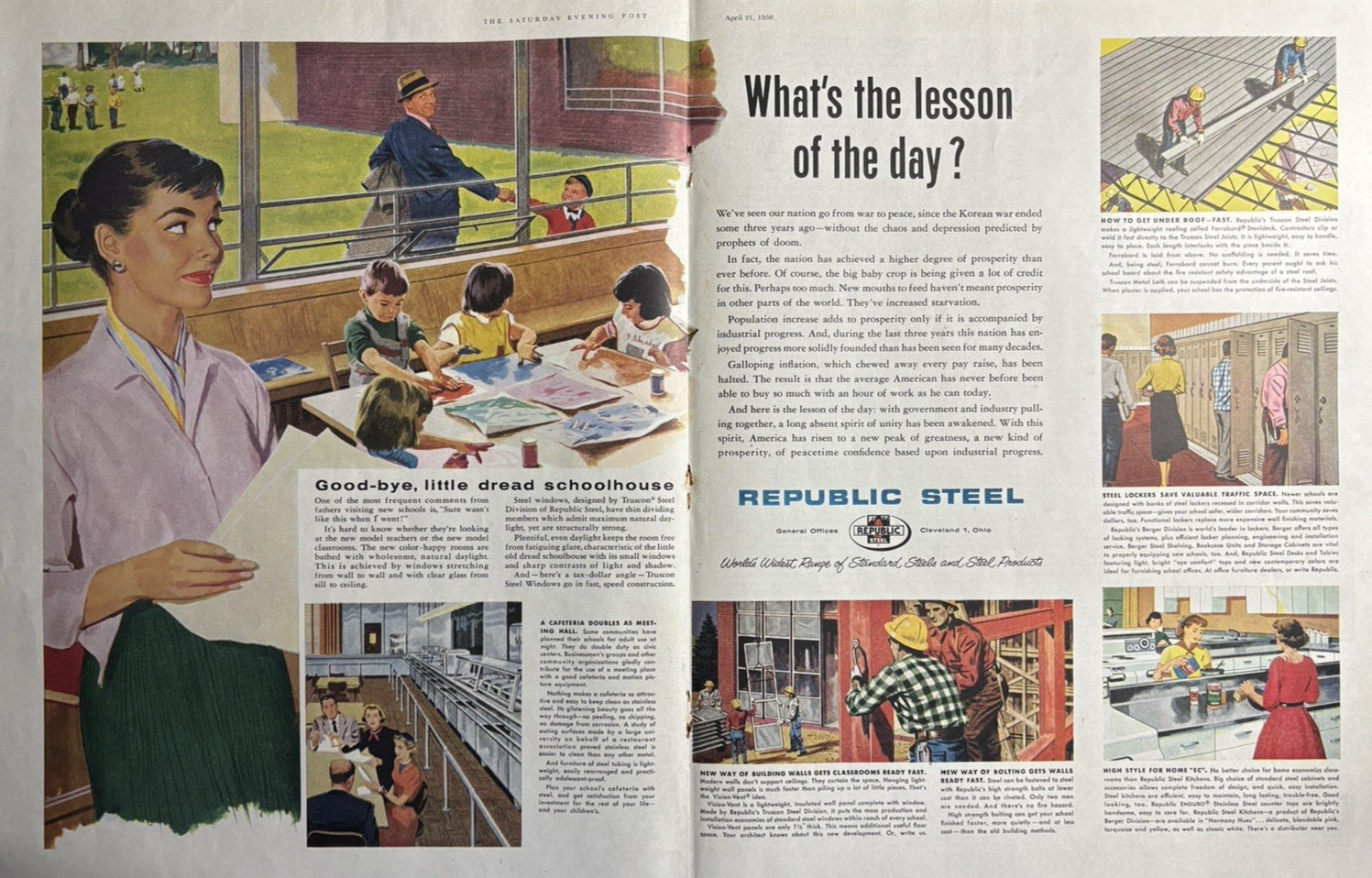 Republic Steel Cleveland Ohio Schoolhouse Construction Lesson VTG Print Ad 1956