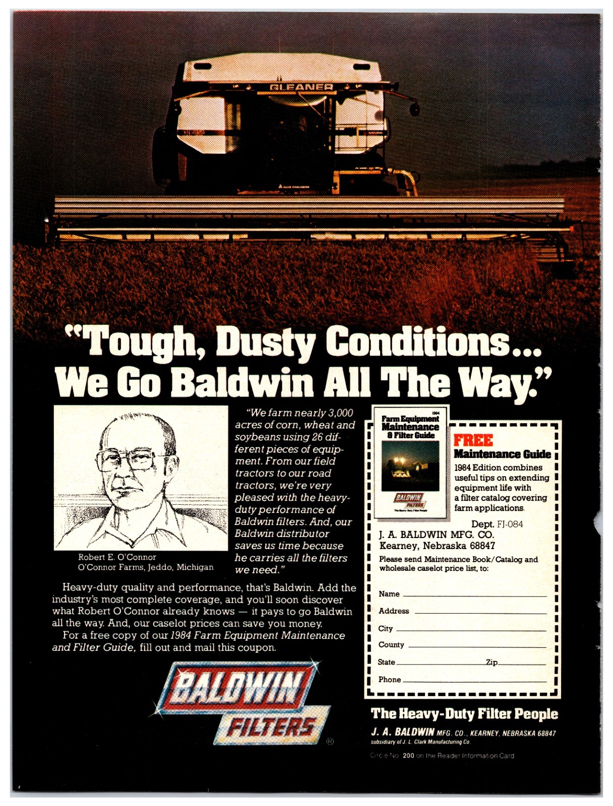 1984 Gleaner / Baldwin Filters Original Print Ad (8in x 11in) Advertisement