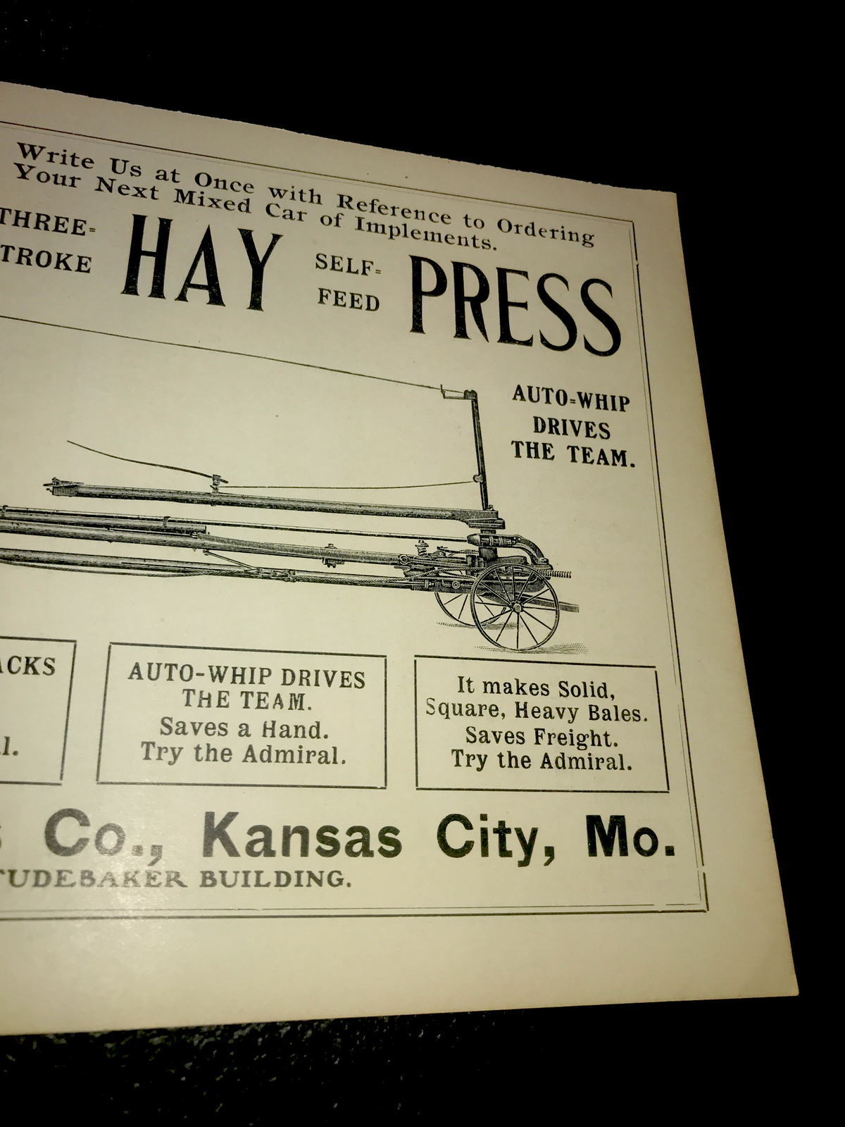 1905 Eclipse – O.K. – Admiral Hay Press Farm Advertising – Kansas City Missouri
