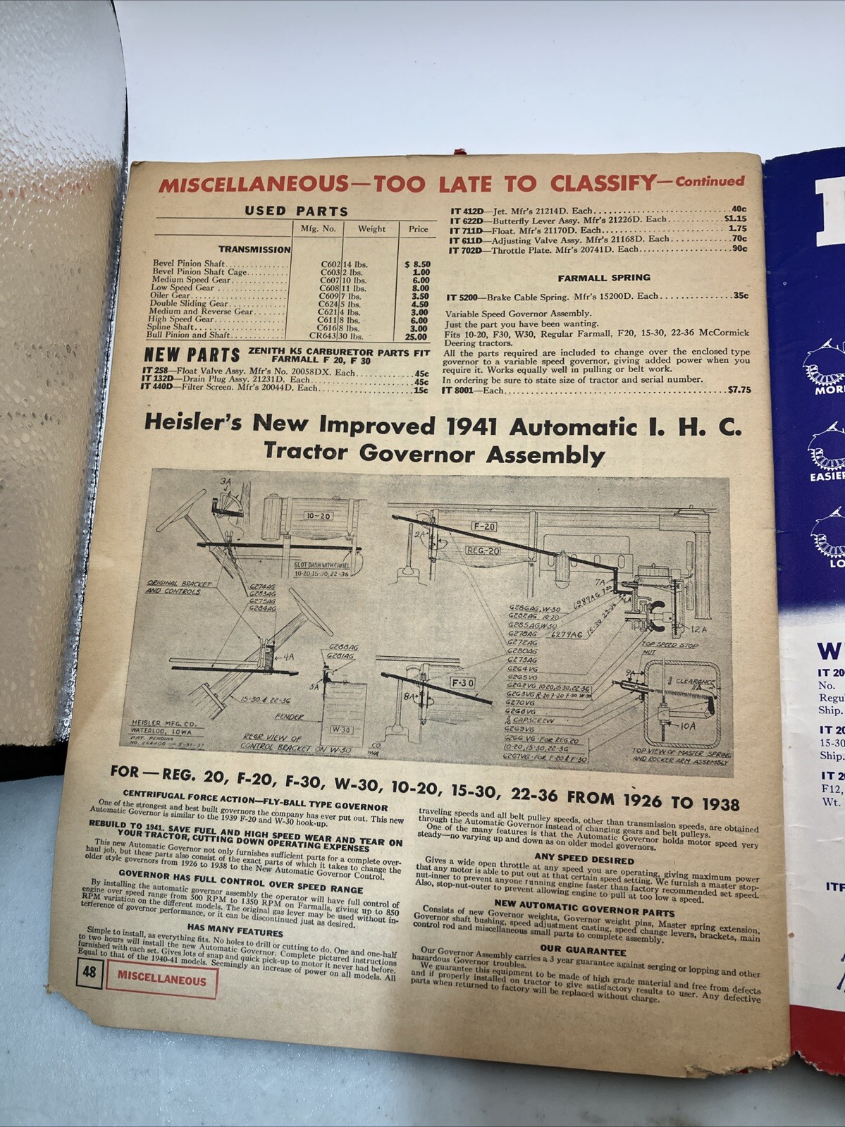 Irving’s 1941 Tractor Replacement Parts Brochure/Catalog