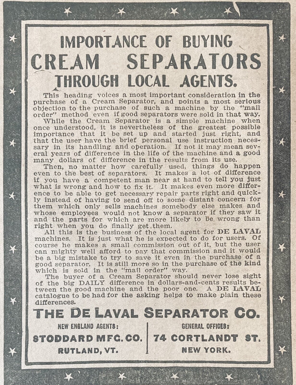 1906 AD(XH34)~DELAVAL SEPARATOR CO. LOCAL AGENT CREAM SEPARATOR DEALERS
