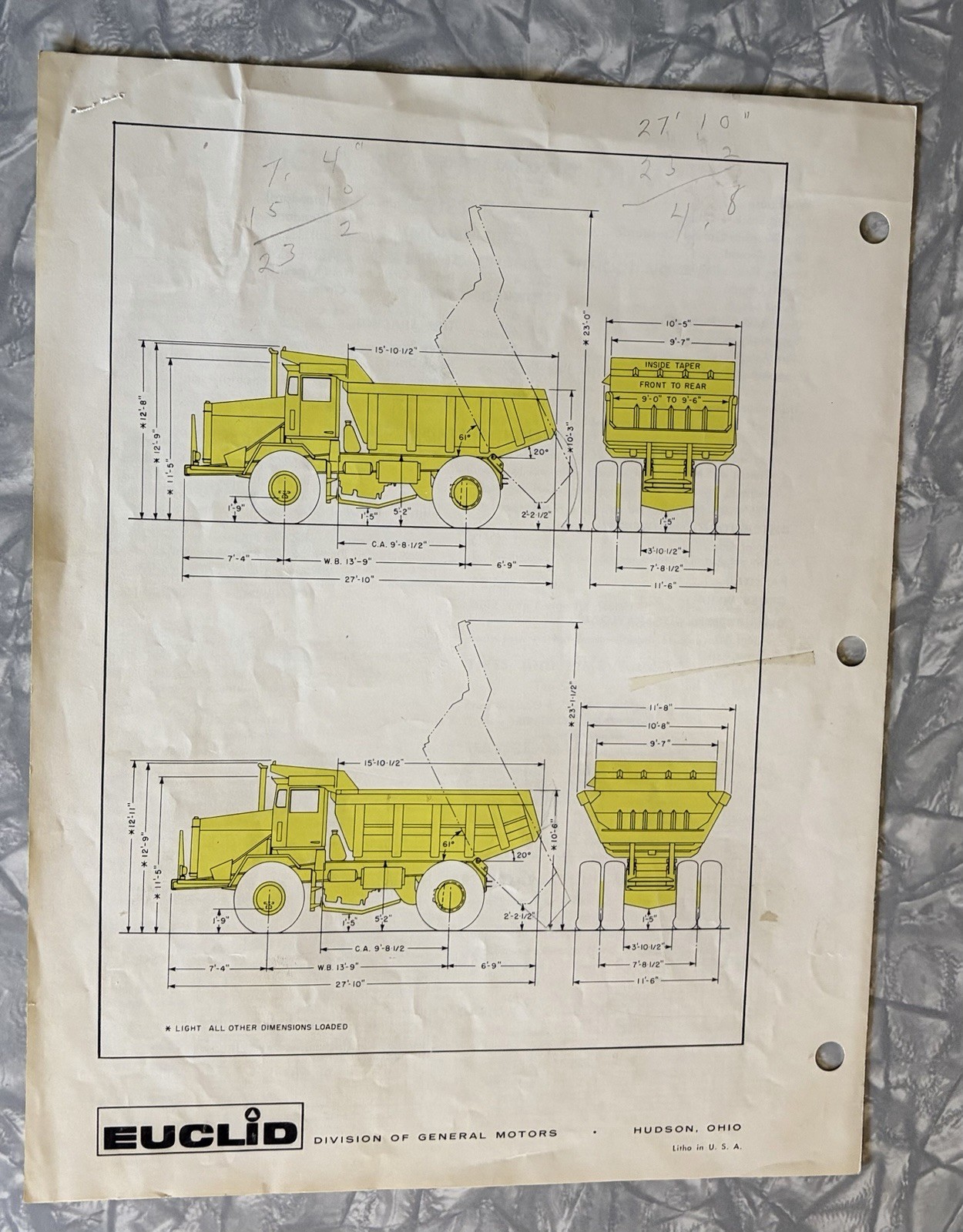 1963 EUCLID 30 TON QUARRY REAR DUMP TRUCK R-30 70TD SALES BROCHURE 4 PG