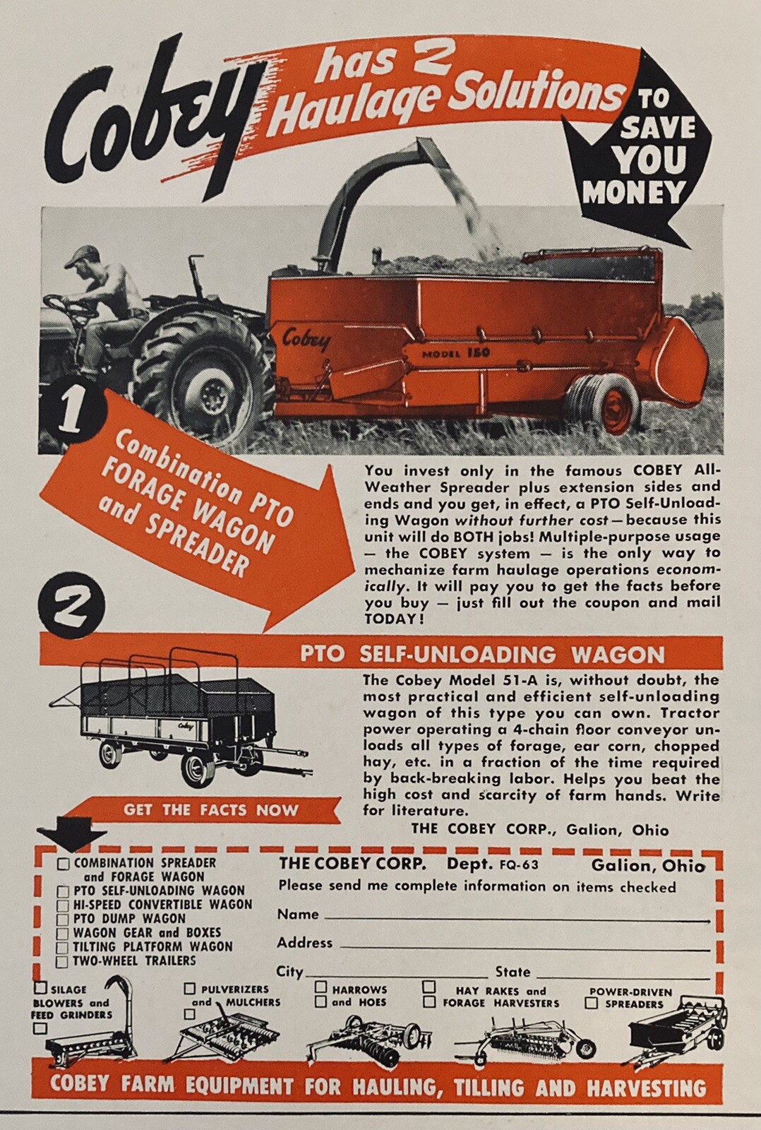 1953 AD.(XH56)~THE COBEY CO. GALION, OHIO. COBEY SPREADER AND PTO WAGON