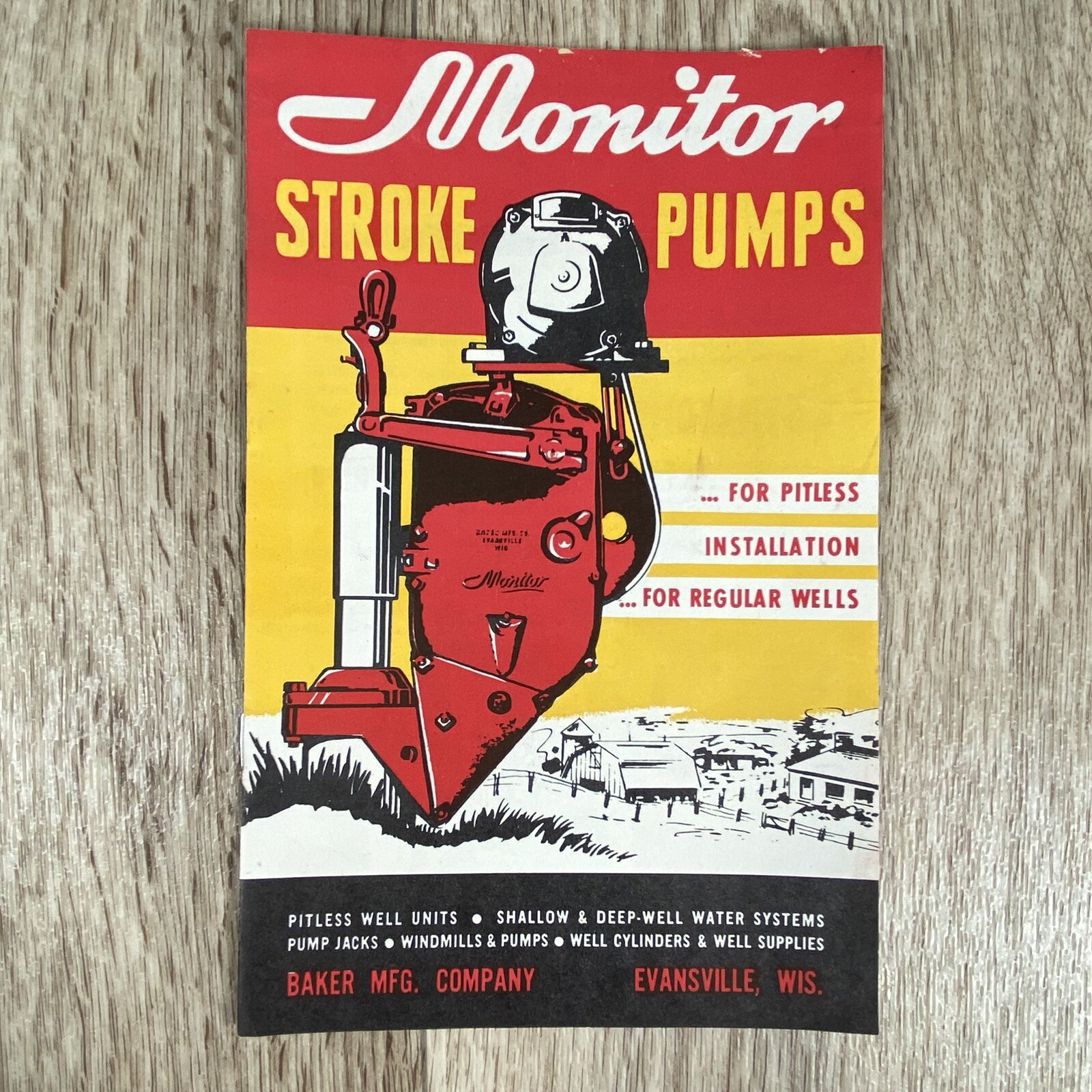 Vintage Monitor Stroke Pumps Brochure Baker Mfg. Co. Evansville, Wisconsin