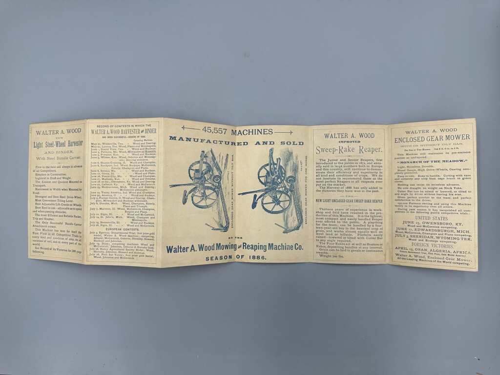 1886 Harvester WALTER WOOD Victorian FARM Advertising Trade Card HOOSICK FALLS