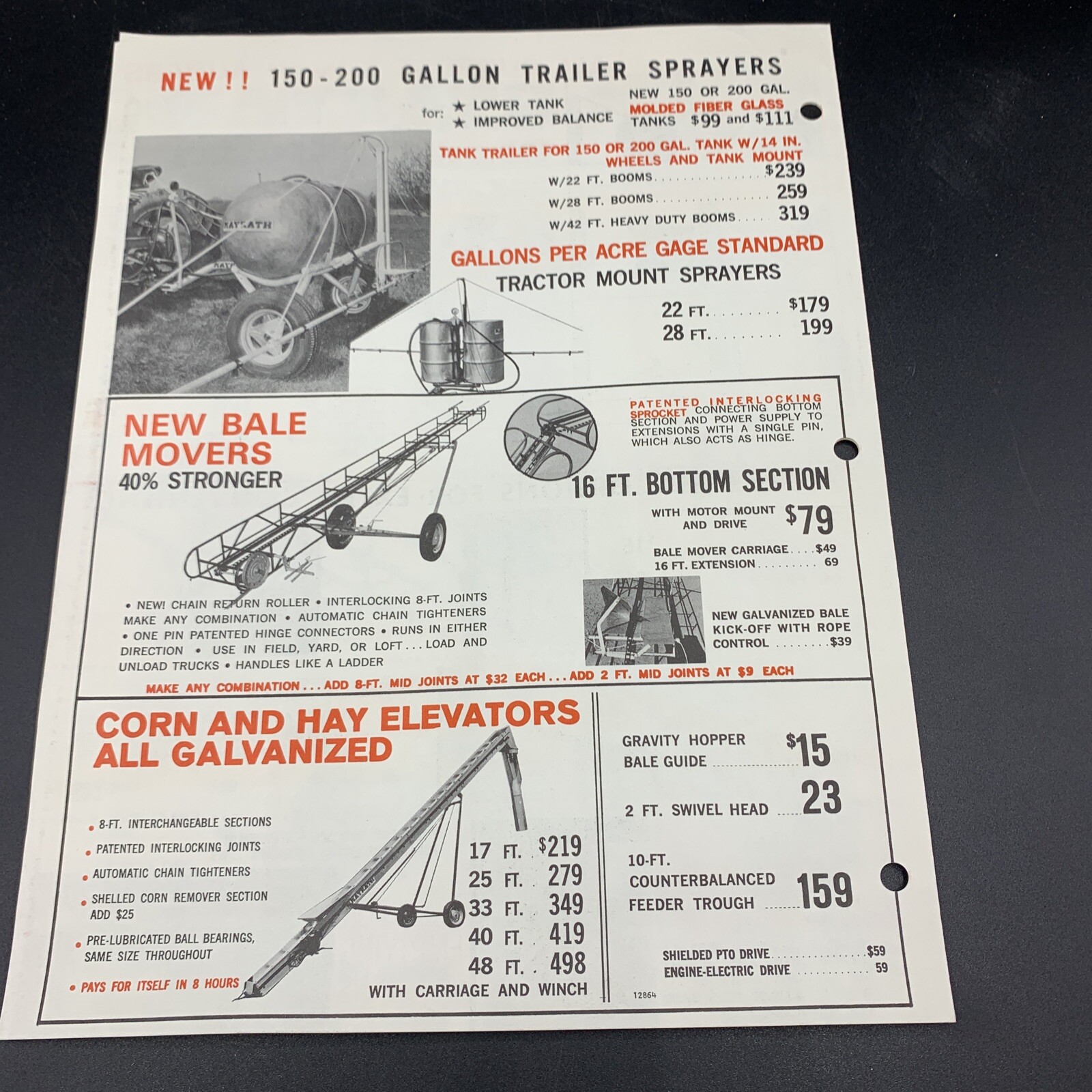 5 Original Mayrath Farm Implements Sales Brochures-Compton Illinois-1950’s