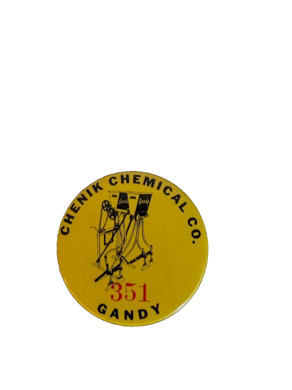 GANDY 351 farm implement pinback button w/back paper St Louis Button Co. Chenik