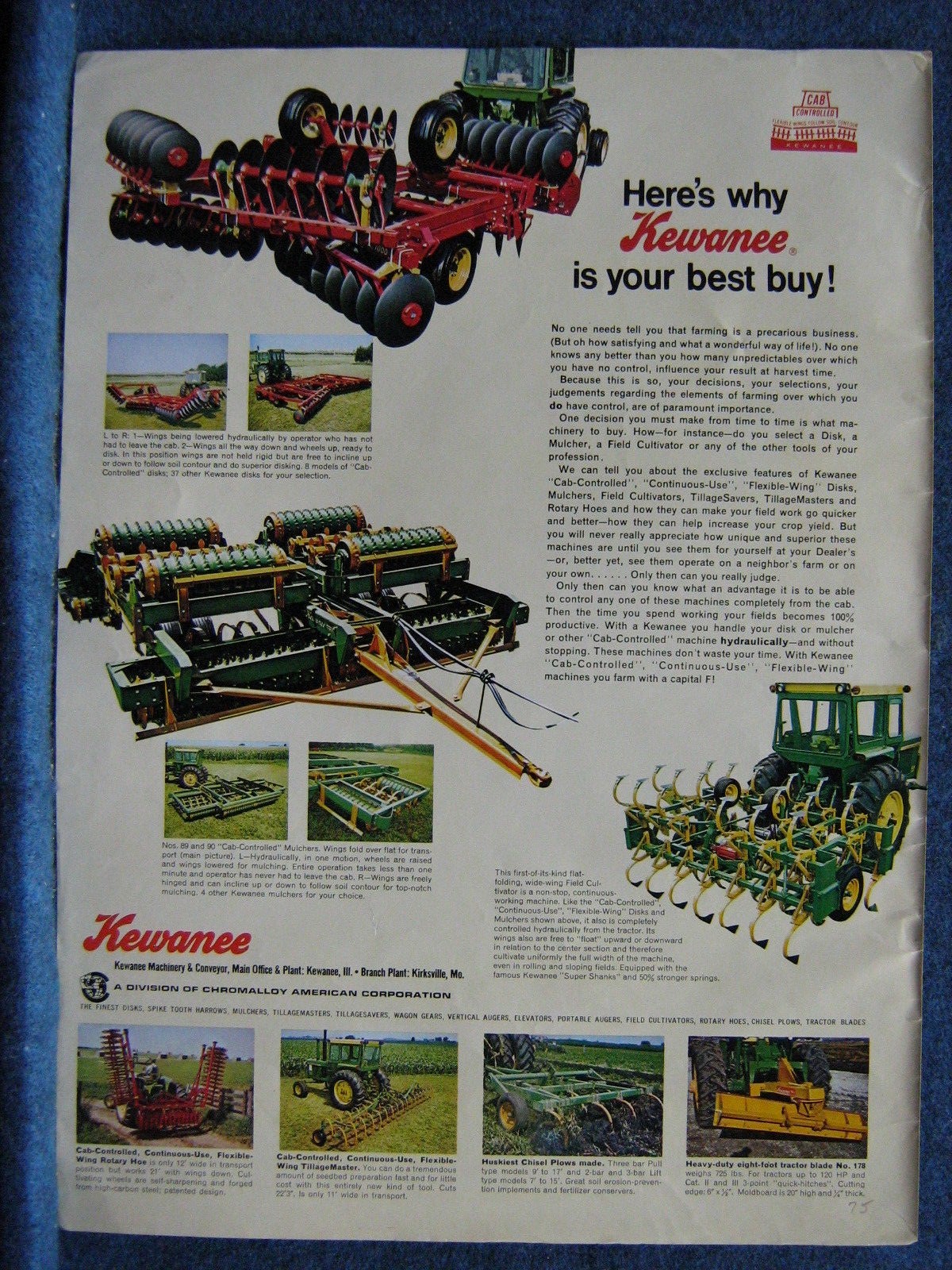 Kirksville MO Related 1975 Kewanee Farm Machinery Ad – 9 Diff Items Shown