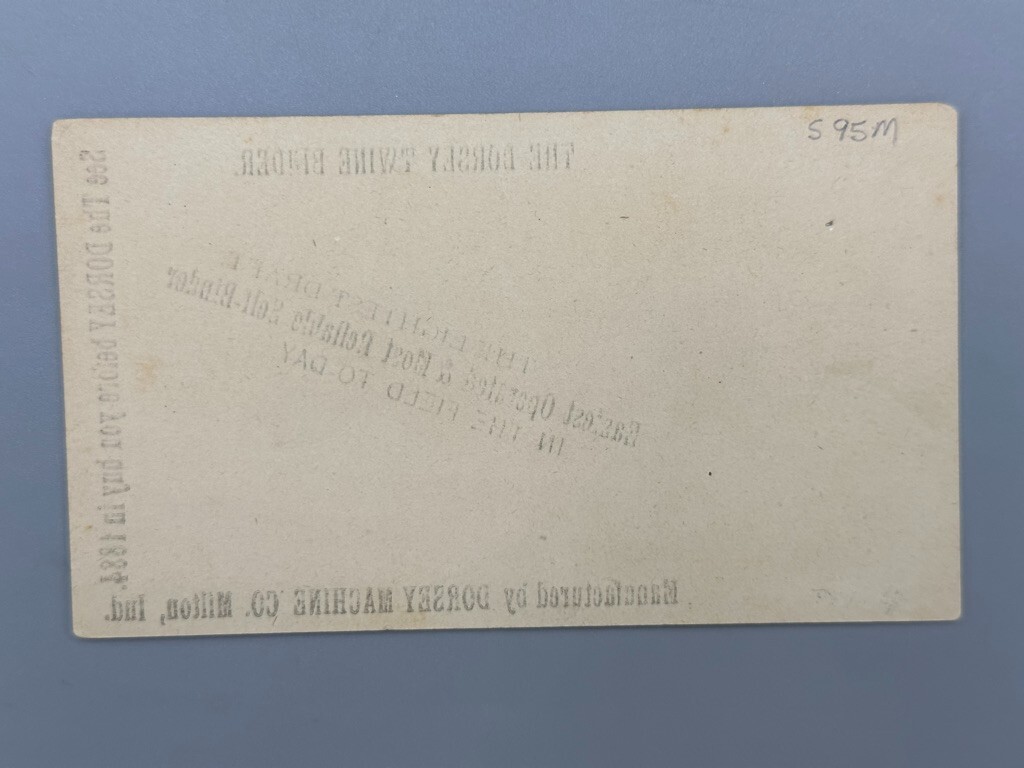 1880s DORSEY Twine Binder FARM MACHINERY Advertising Trade Card MILTON Indiana
