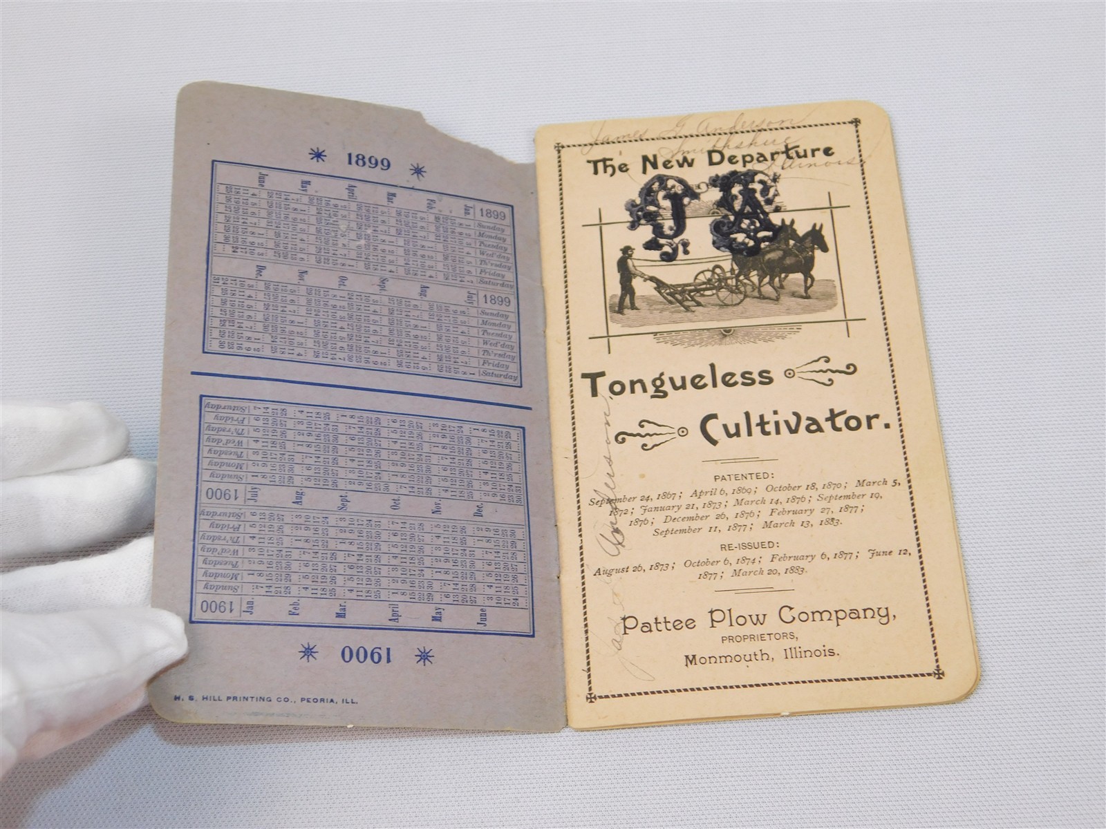 Antique 1899 Pattee Plow Co New Departure 2 Horse Cultivator Booklet Monmouth IL