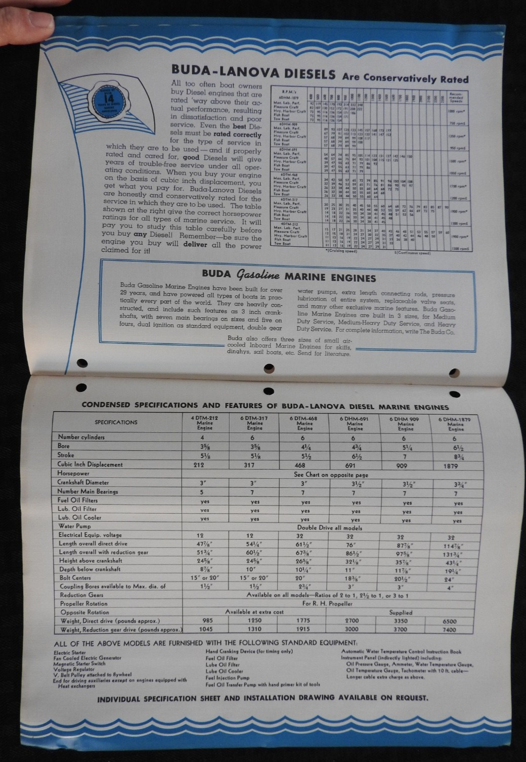 1940 « Buda Lanova Marine Diesel Engines » Work-Tow-Fish-PLEASURE Boat Brochure