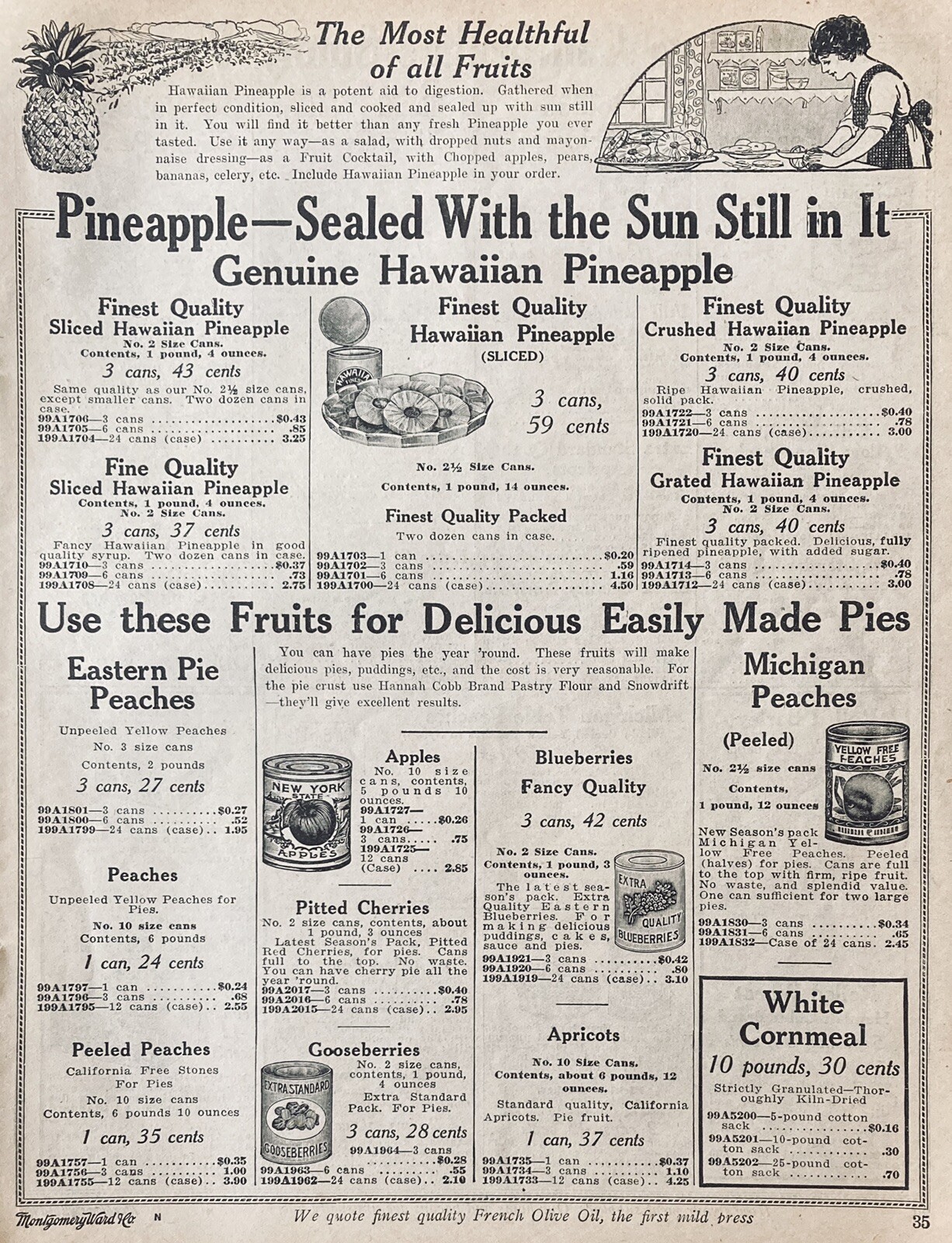 1916 AD.(XG3)~MONTGOMERY WARD CO. CATALOG PG.~HAWAIIAN PINEAPPLE AND PIE FILLING