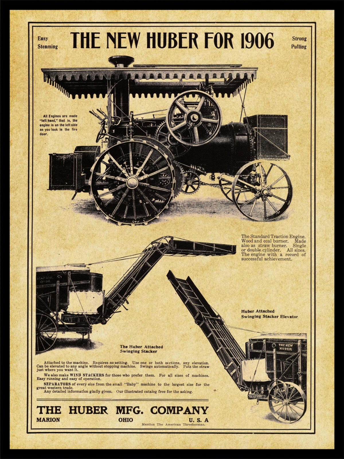 1906 Huber Standard Traction Engine NEW Metal Sign: Marion, OhiO