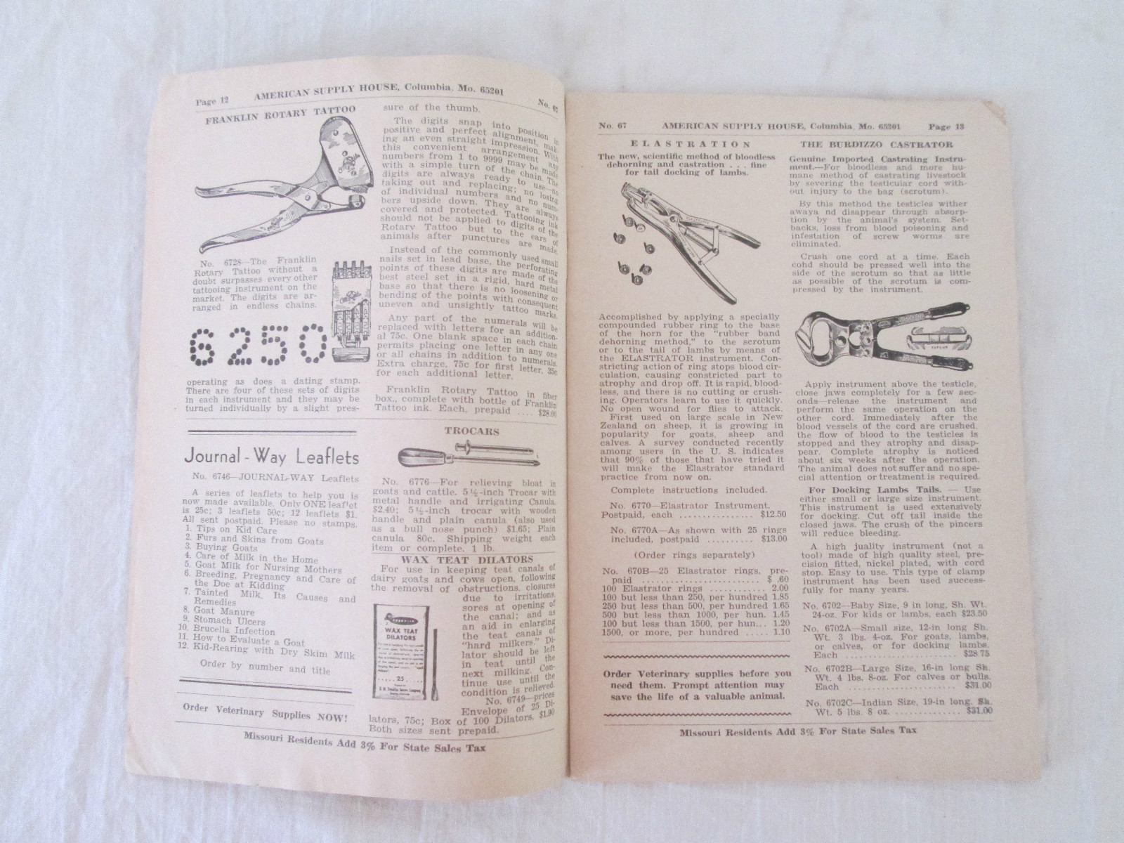 Vintage 1967 American Supply House No 67 Supplies for the Goat Owner & Dairyman