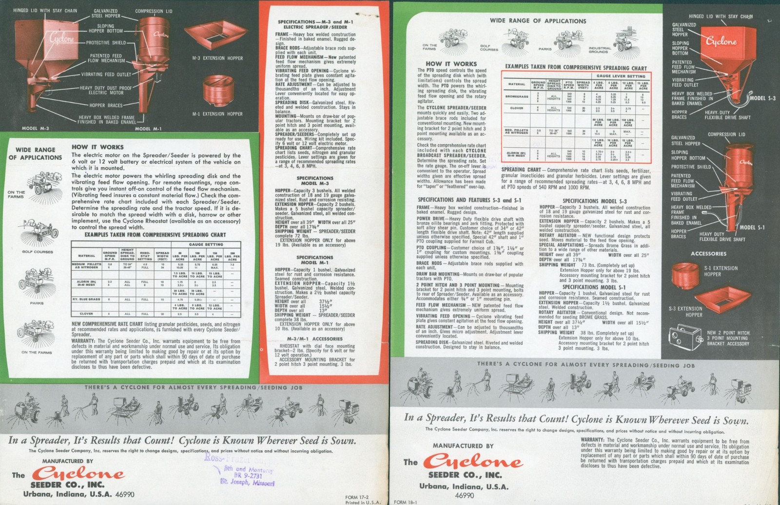 c1970 Cyclone Seeder Color Dealer Ad Trade Flier Pair Urbana IN Farm Planting US