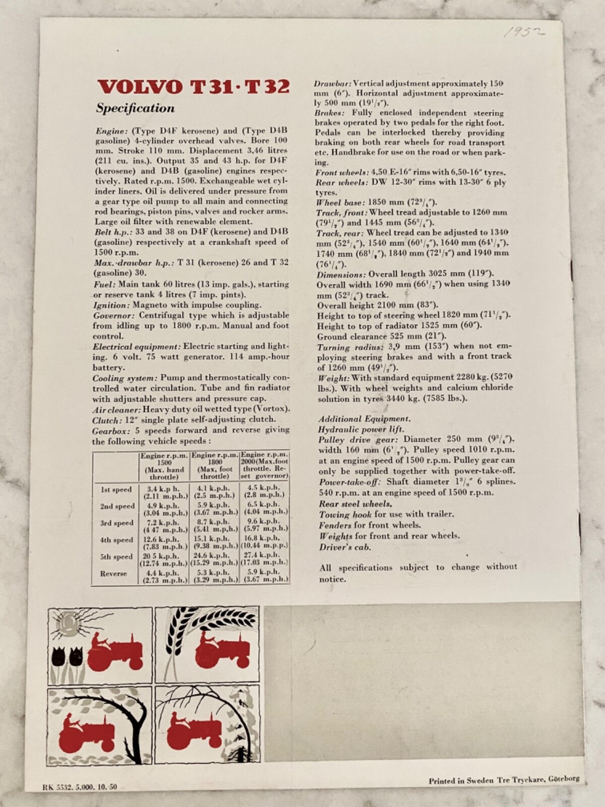 1950 VOLVO T31 T32 Tractor Brochure ORIGINAL-LN