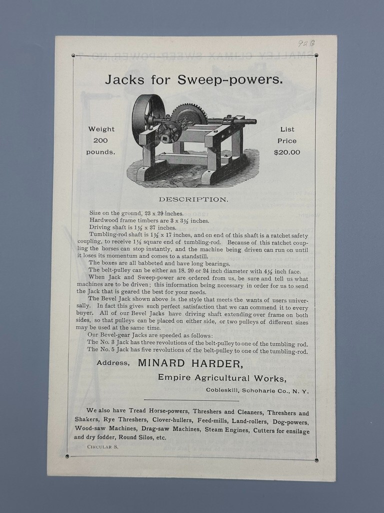 1890s EMPIRE Agricultural Works SWEEP-POWERS & JACKS Circular FARM ADVERTISING