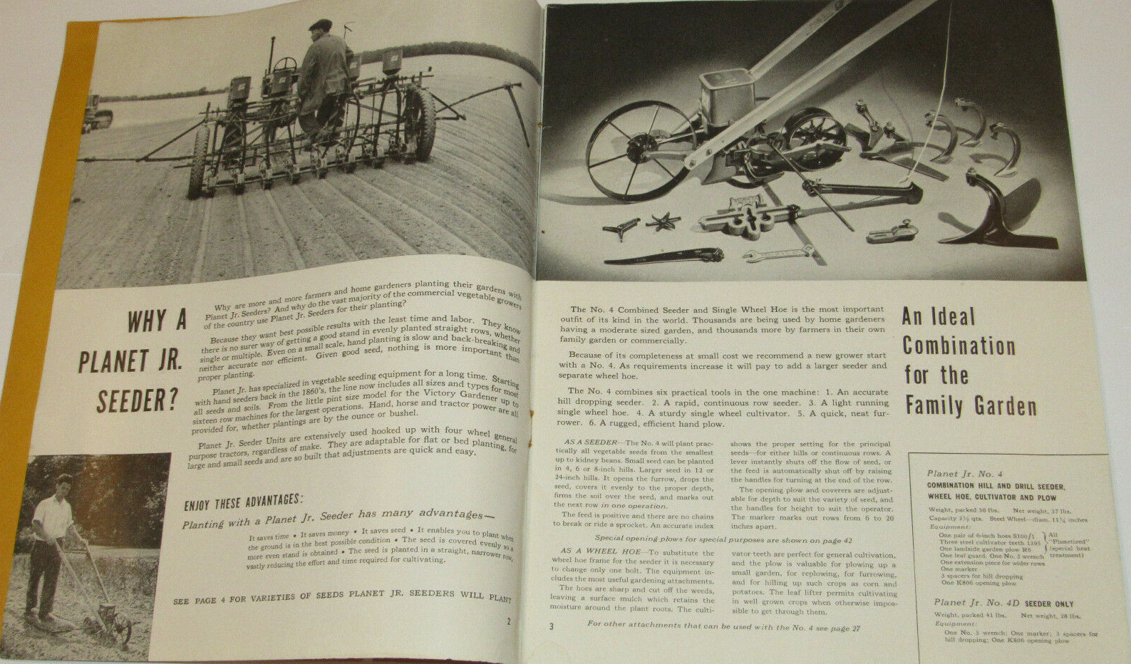 VTG 1944 PLANET JR AGRICULTURAL IMPLEMENTS CATALOG! W/PRICE LIST! SEEDERS/PLOWS+