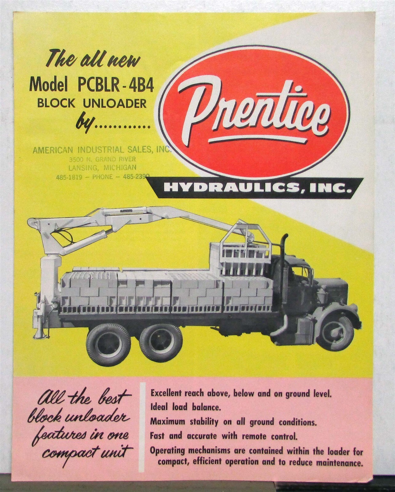 1940s Prentice Hydraulics Inc PCBLR 4B4 Block Unloader Construction Brochure
