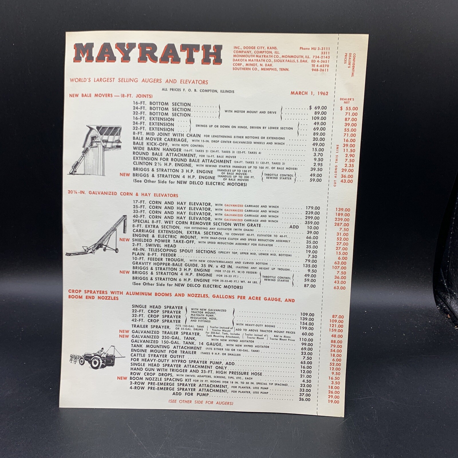 1962 Mayrath Crop Sprayers/Augers/Elevators Sales Brochure And Price List