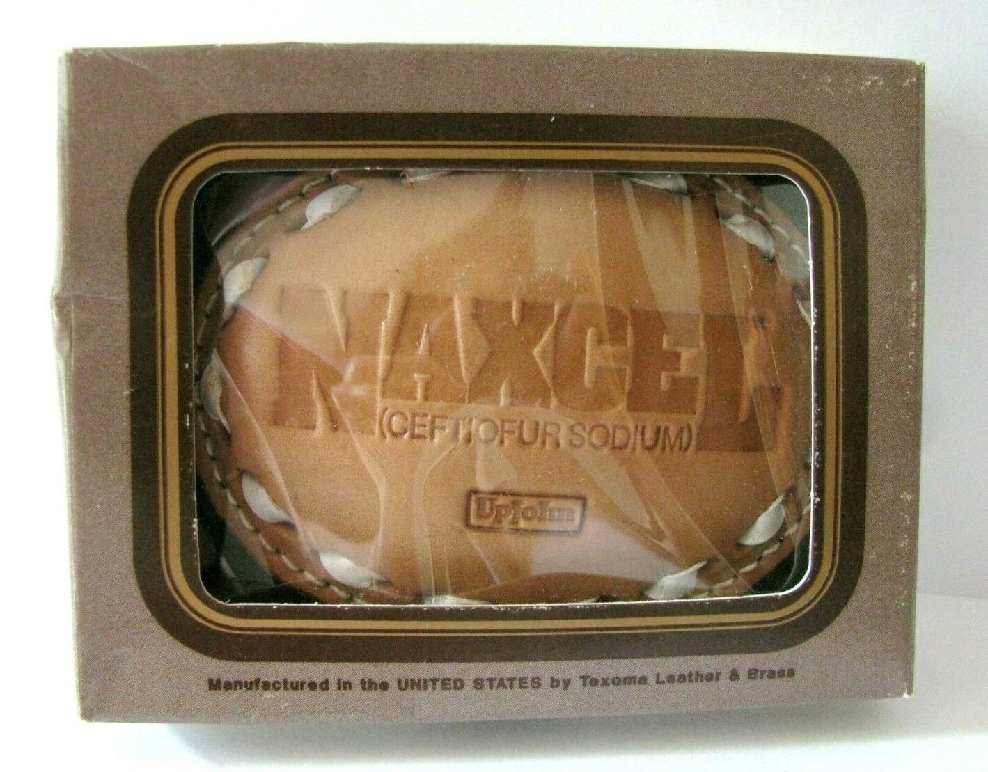 Upjohn Naxcel Cattle Swine Cow Pig Antibiotic Leather Brass Belt Buckle Ag Farm