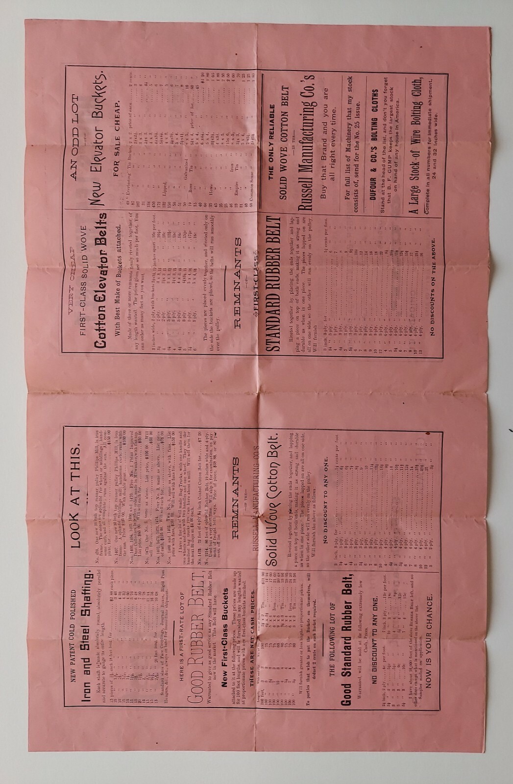 1884 B.F. GUMP Advertising Sole Agents Chicago For DUFOUR & CO&rsquo;S BOLTING CLOTHS