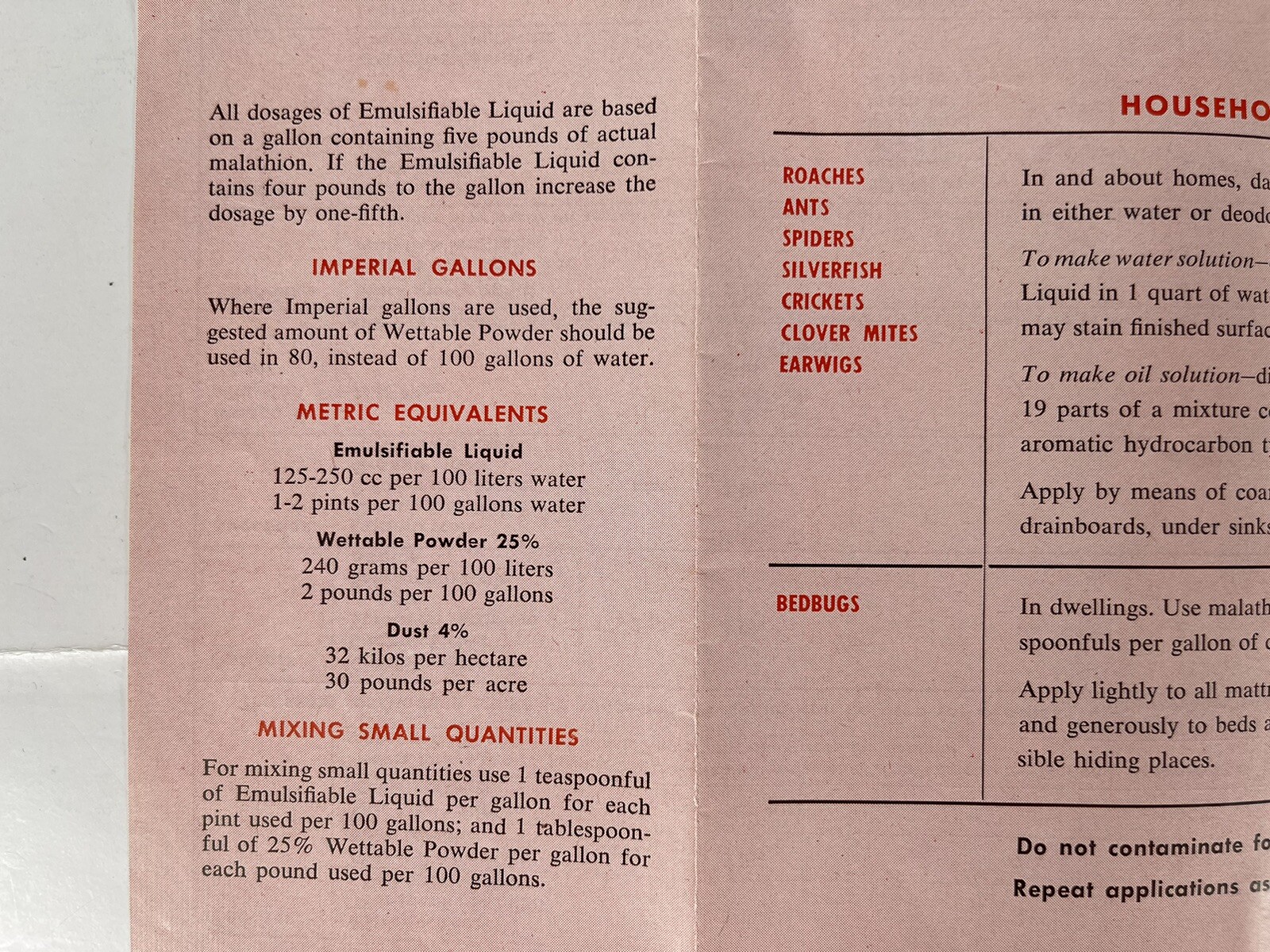 Malathion Insecticides Growers Guide booklet VTG Full 17×13&Prime; Spray & Dust Chart