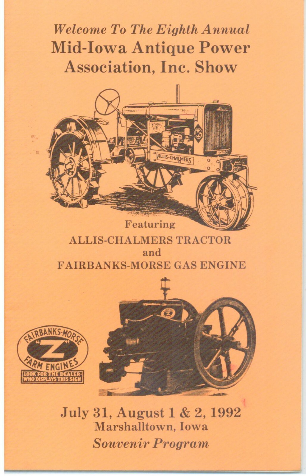 1992 8th Mid-Iowa Antique Power Association Show Souvenir Program Marshalltown