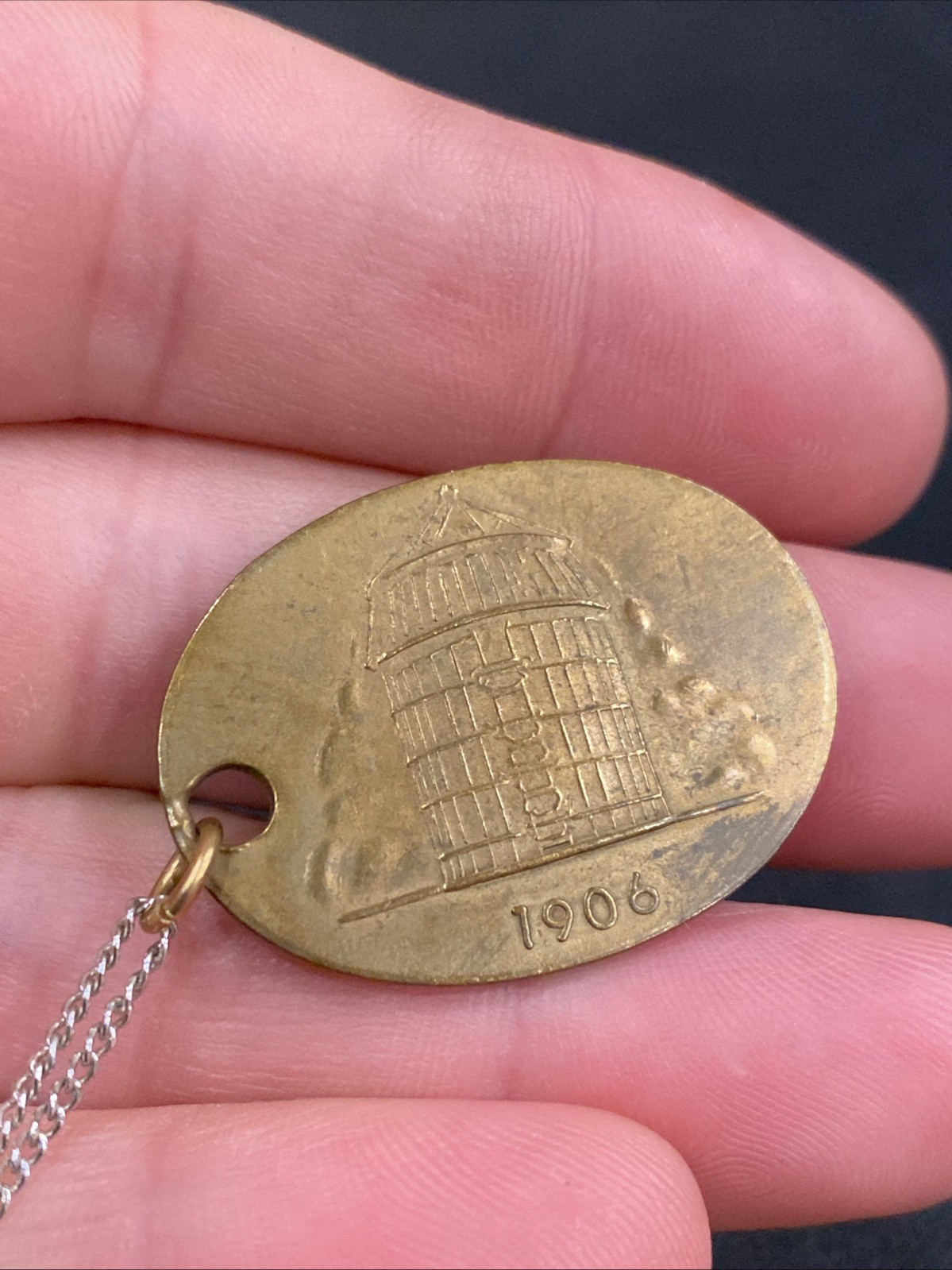 1906 ANTIQUE UNADILLA SILOS NY FARM ADVERTISING PENDANT KEYCHAIN CHARM FOB TAG