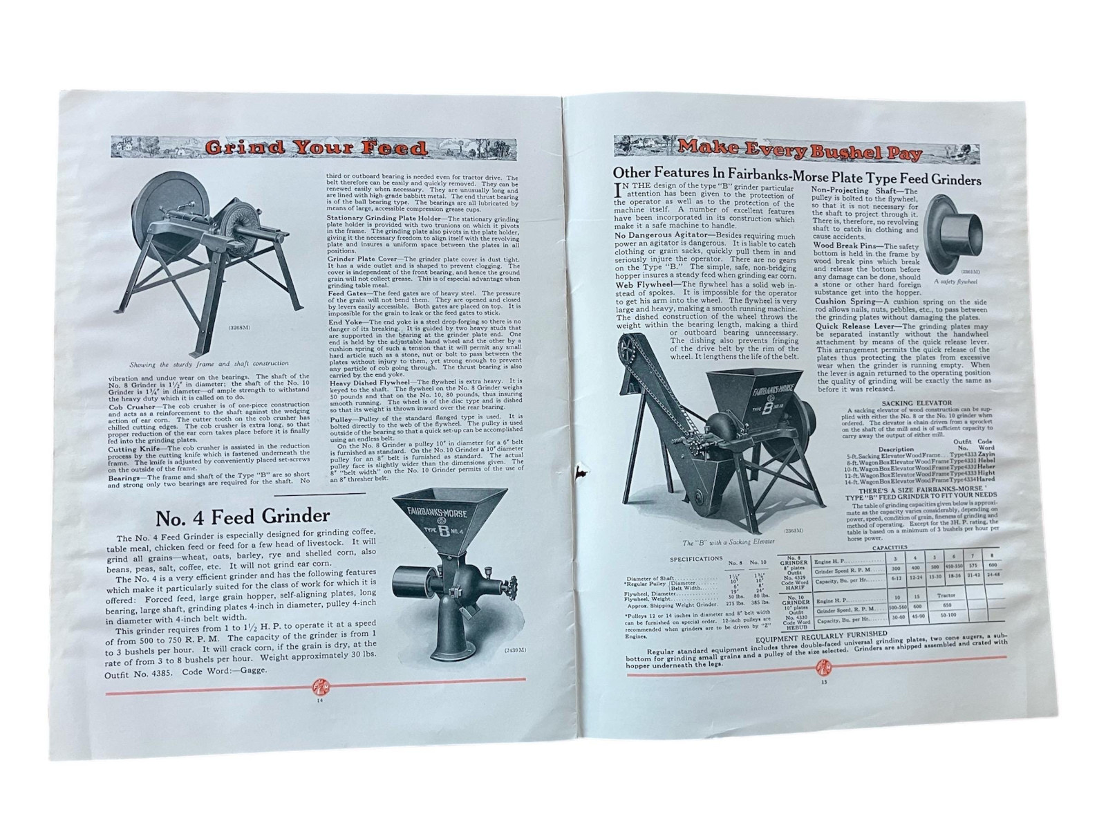 1920&rsquo;s Fairbanks Morse Hammer Type B or Plate Type Feed Grinders Bulletin H 403