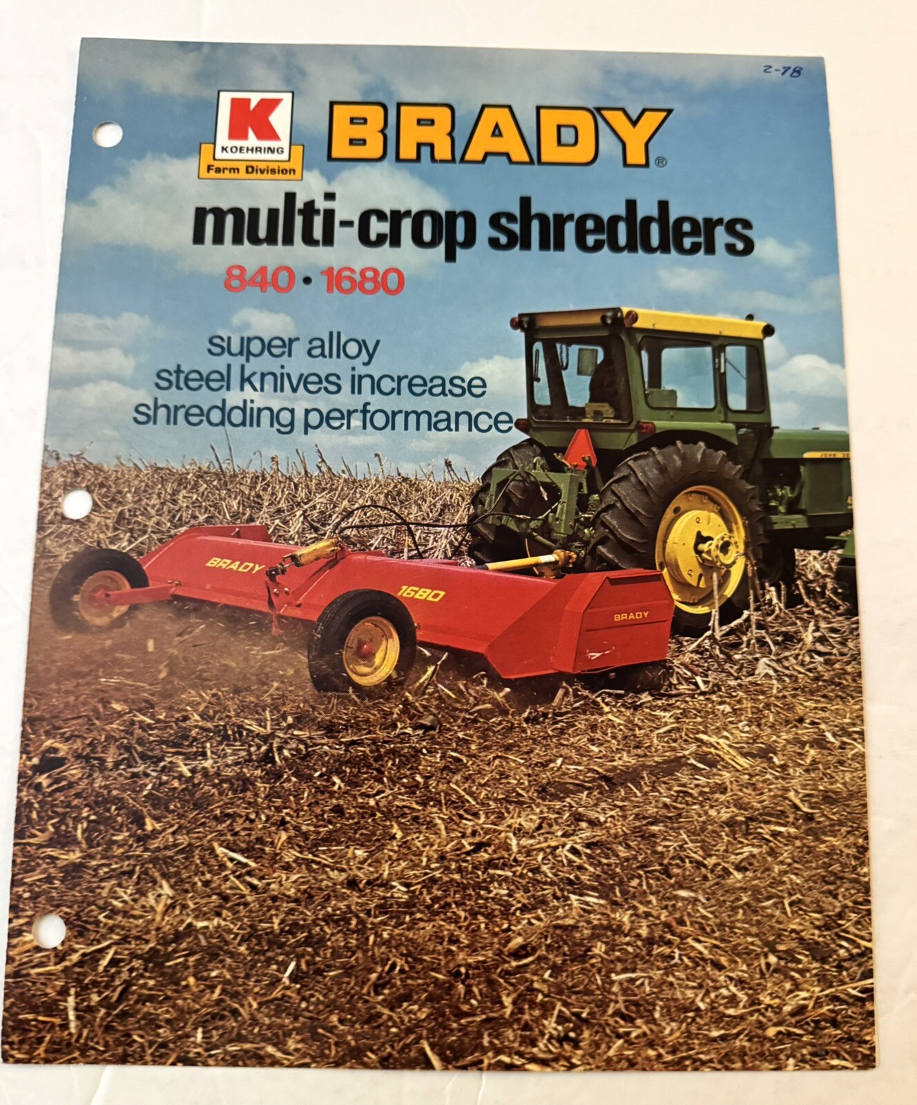 Vtg Farm Equip. 1978 Koehring Brady Multi Crop Shredders Dealer Sales Brochure
