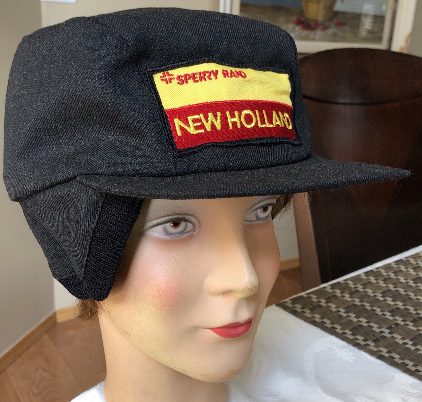 1960s Collectible SPERRY RAND NEW HOLLAND Winter Uniform Flap Hat Cap Patch NOS: