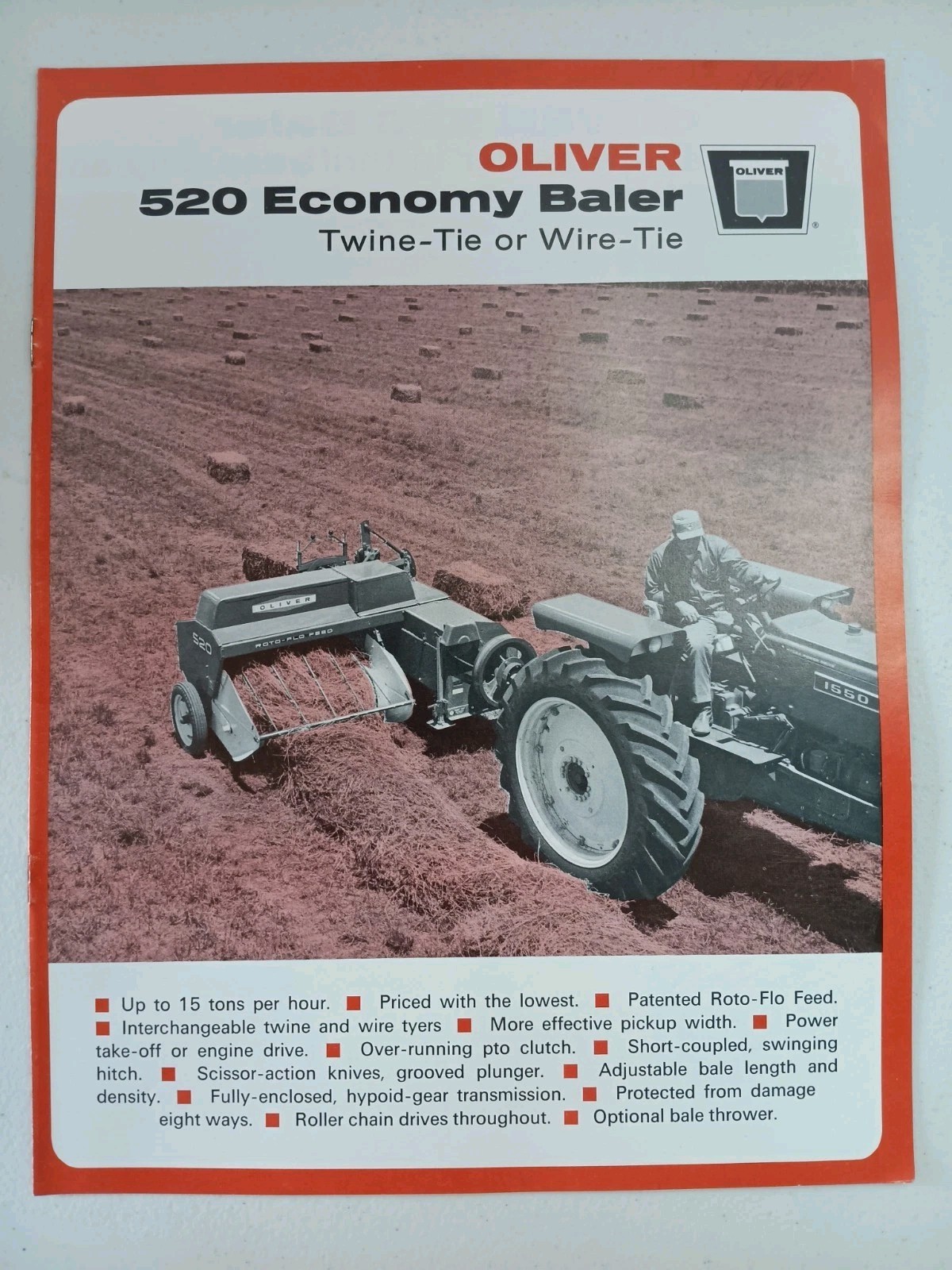 Oliver 520 Economy Baler Twine Or Wire Tractor Dealers Sales Brochure 1967