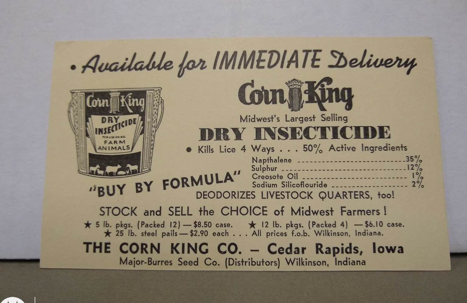 Vintage Corn King Dry Insecticide Cedar Rapids Iowa Ad 2 Cent Franklin Postcard