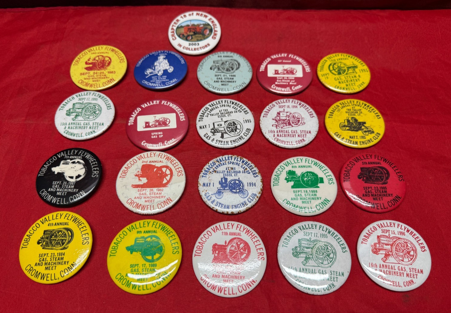 20 Vintage Tobacco Valley Flywheelers Gas, Steam & Machinery Meet Pinback Button
