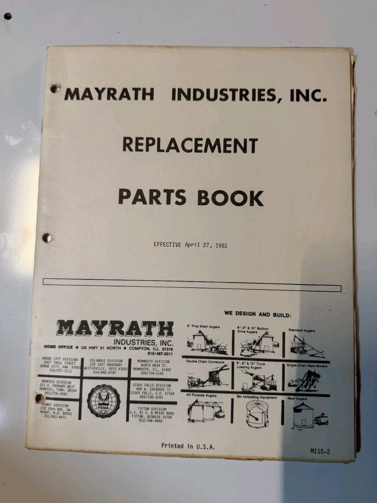 1981 Mayrath Industries Inc Replacement Parts Book DEALER SALES CATALOG BROCHURE