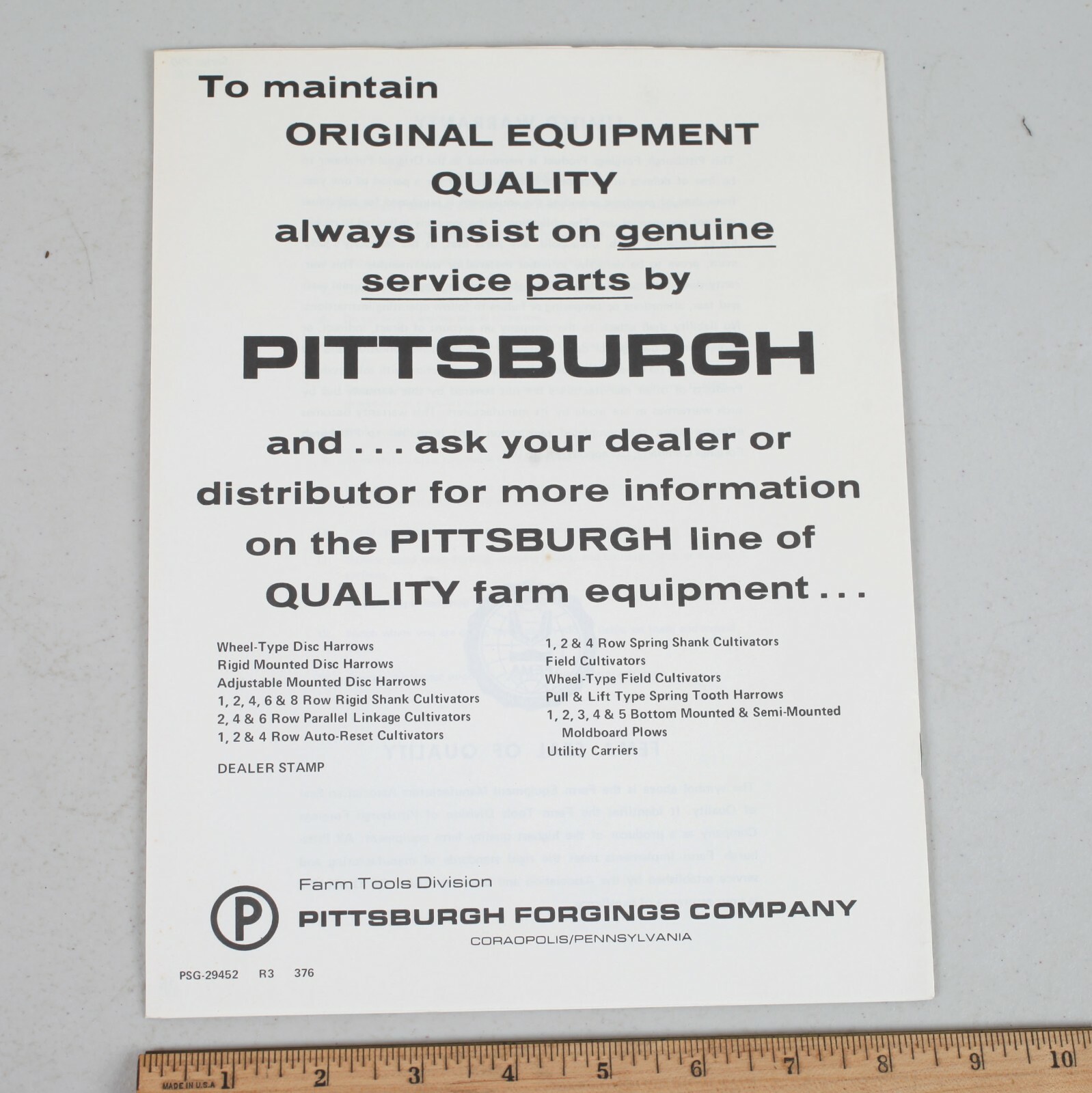 Vintage Pittsburgh Forgings Series 290 Spring Tooth Harrows Owner&rsquo;s Manual