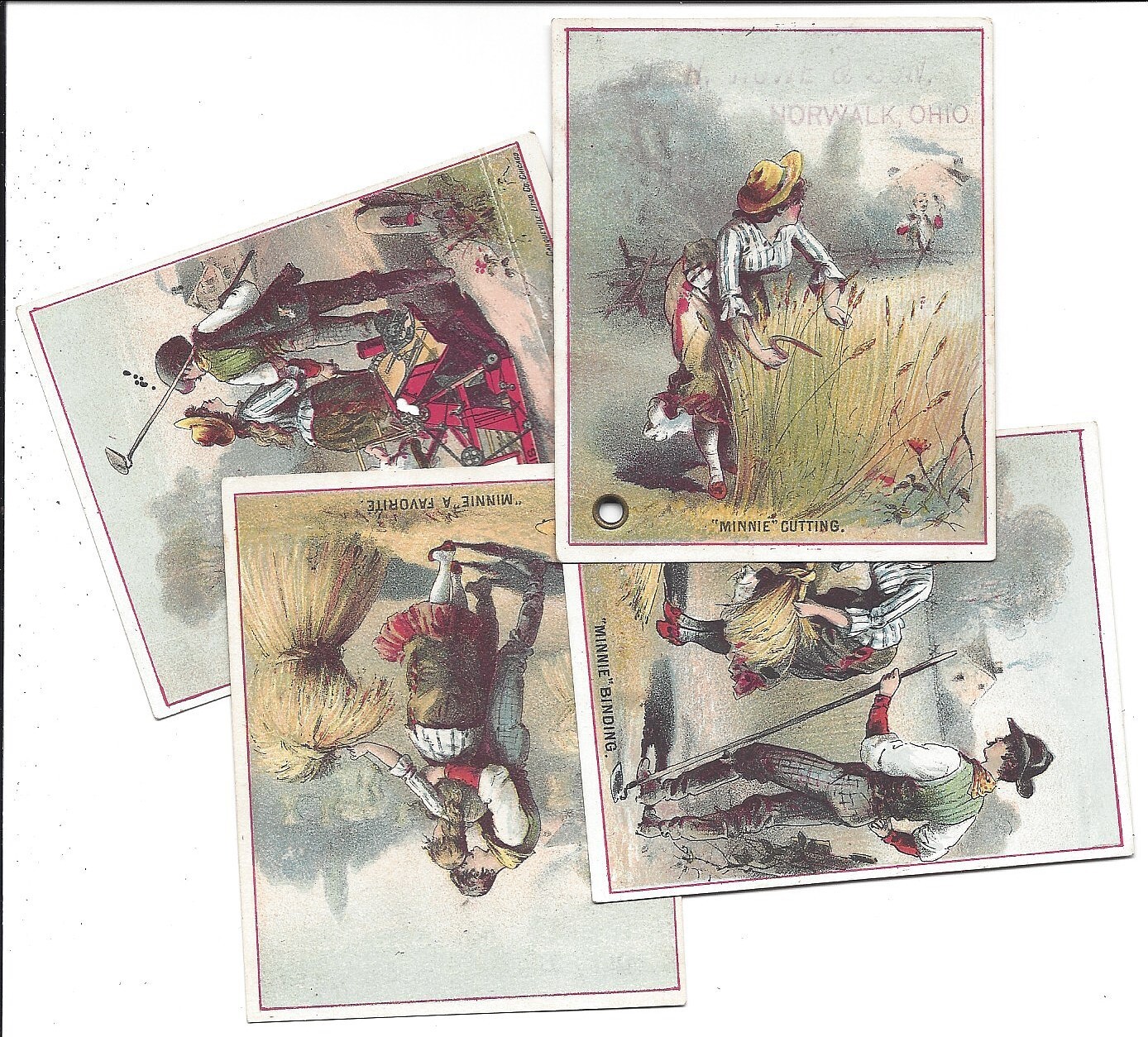 4 Part Card Advertisement About « Minnie » From Minneapolis Harvester Works, 1880s