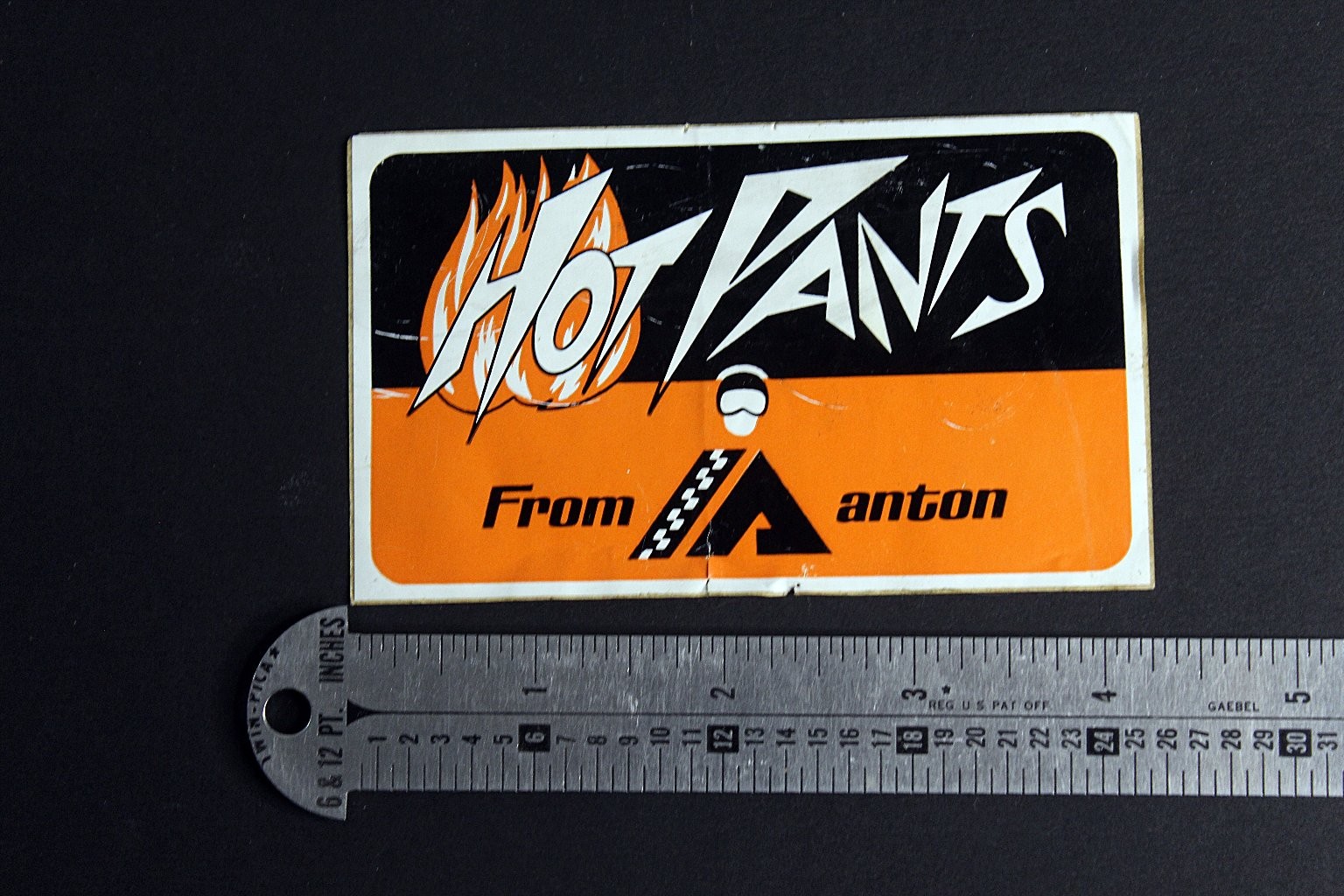 Anton Hot Pants Vintage Sticker Decal 4 1/4 Inches Orange Black