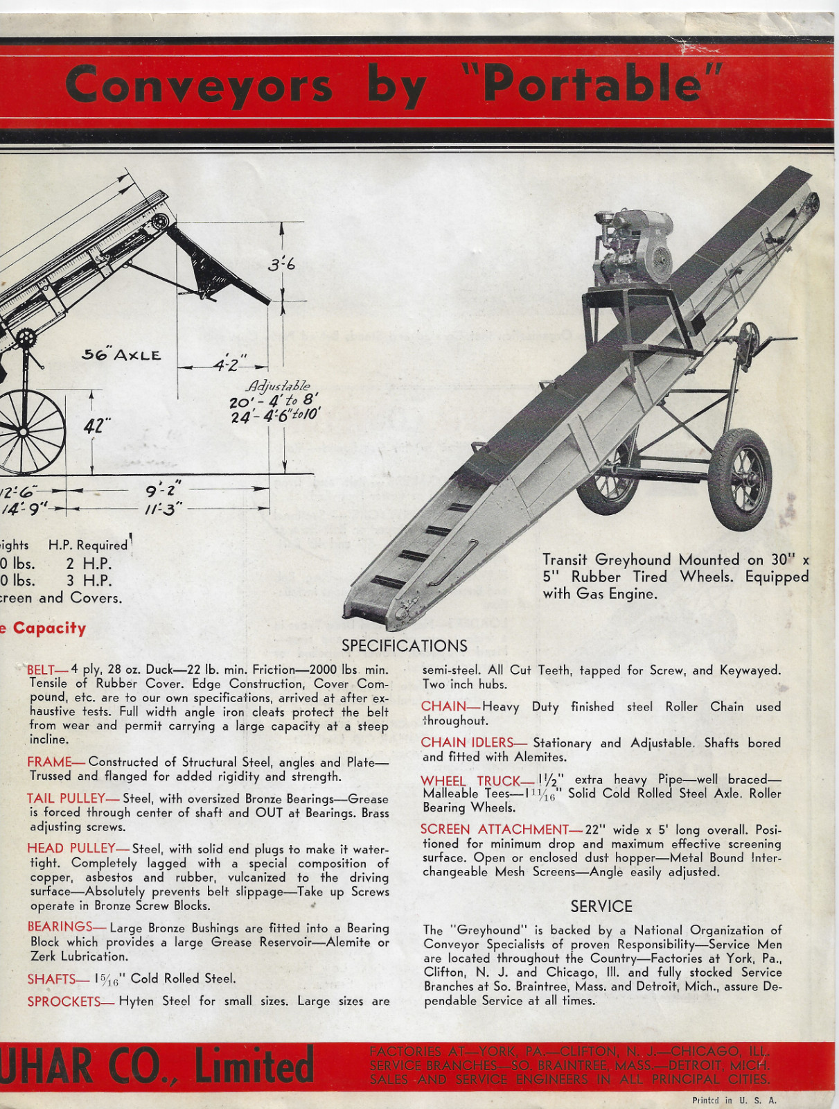 Vintage Greyhound Conveyor Ad Bi Fold Brochure by Portable Farm Machinery