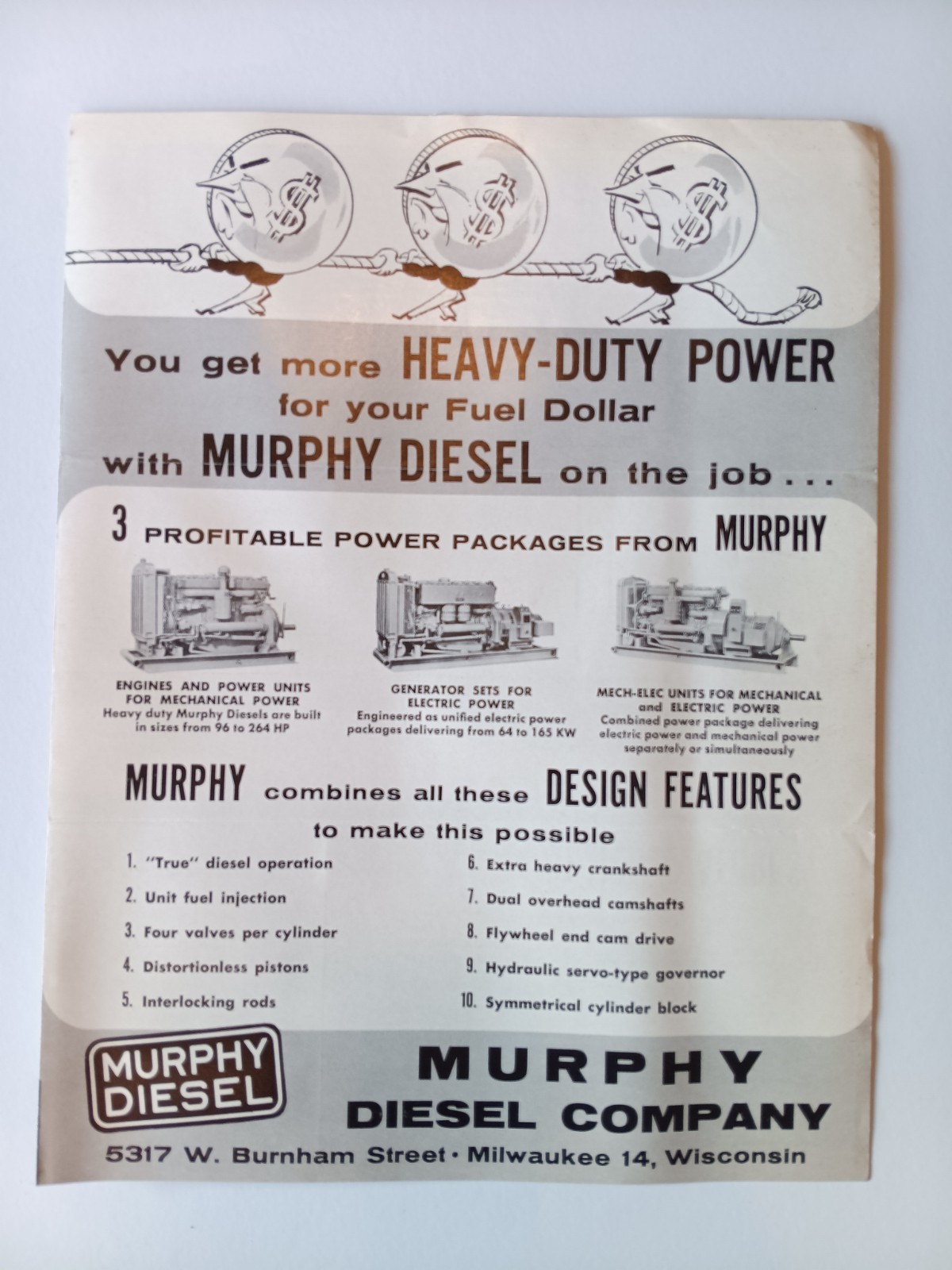 Vintage Murphy Diesel Sales Mailer Advertising Construction Wisconsin 1950s