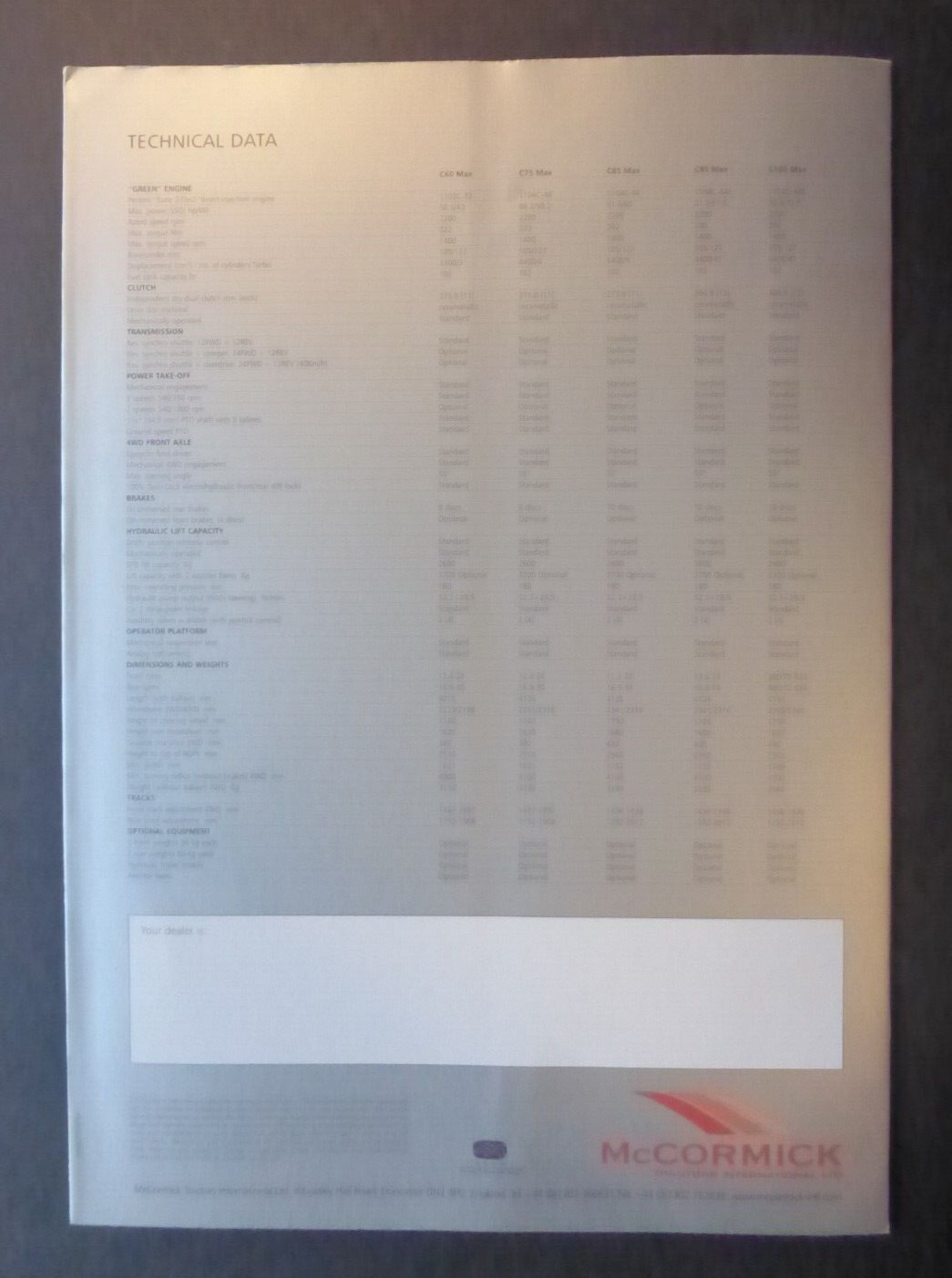VTG Ad Sales Brochure Catalog McCormick C-Max 60 75 85 95 105