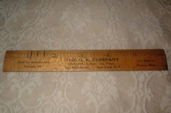 VINTAGE 6&Prime; WOOD RULER THE O. K. COMPANY ATKINS & DURBROW NEW YORK CHICKEN LITTER
