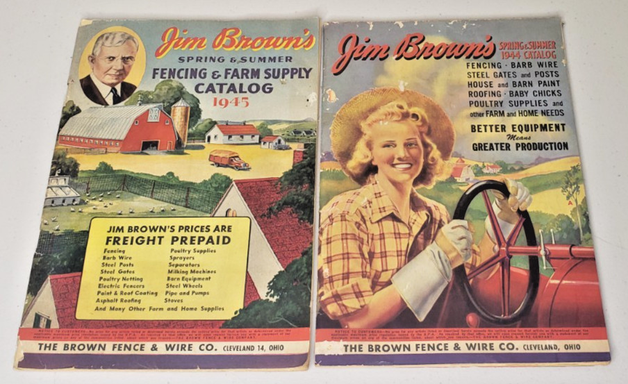 (2) Jim Brown&rsquo;s Fence And Farm Supply Catalogs Cleveland OH 1944 & 1945